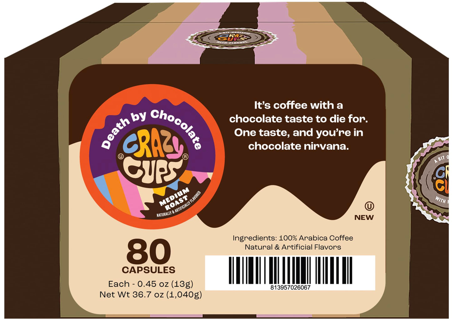 Crazy Cups Flavored Coffee for Keurig K-Cup Machines  Death By Chocolate  Hot or Iced Coffee  80 Single Serve  Recyclable Pods