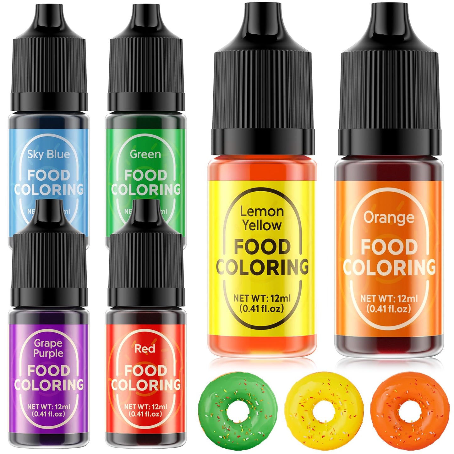Food Coloring Set for Cake Decorating - 12ml X 6 Color Food Grade Vibrant Food Dye Tasteless Liquid Color for Baking Easter Egg 
