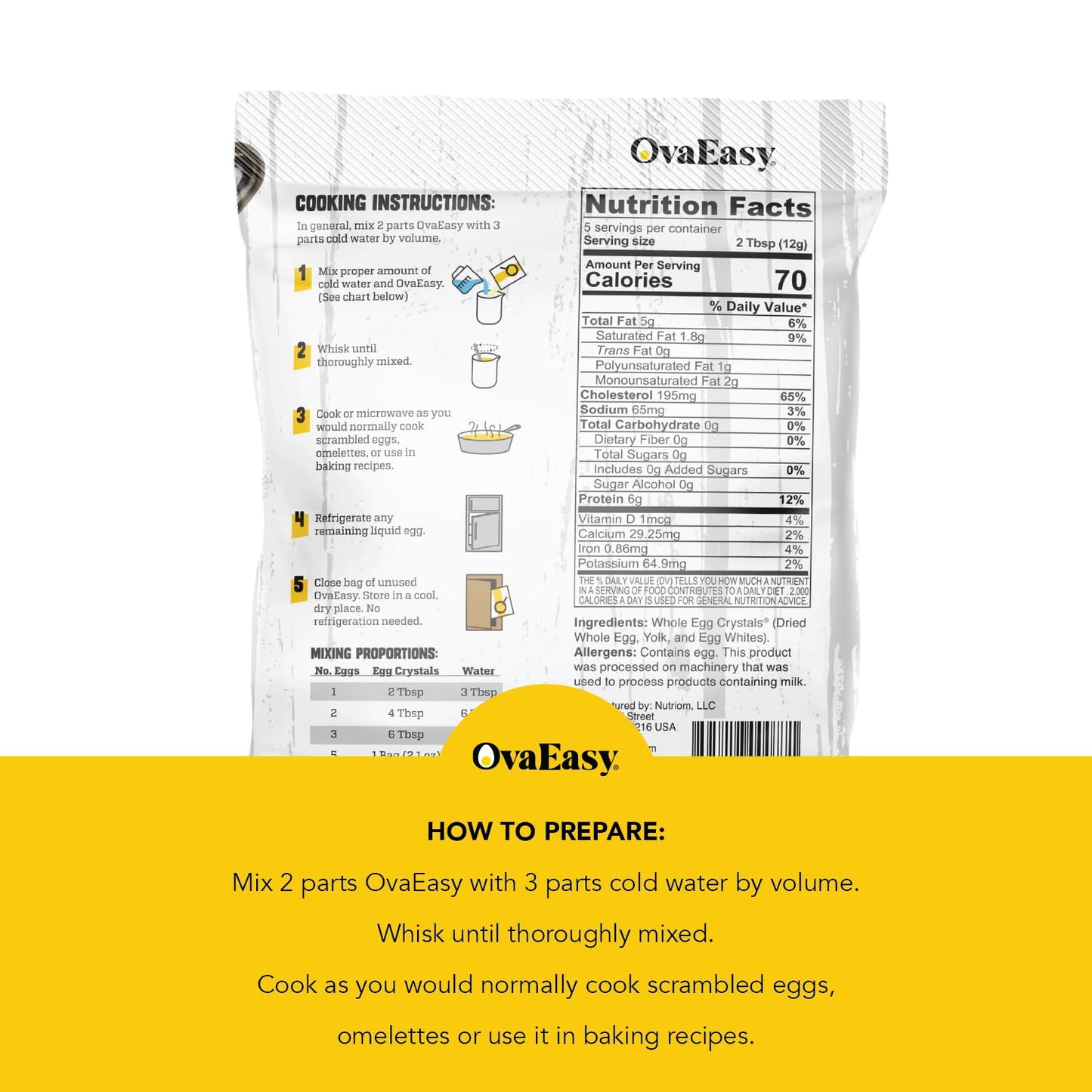 Ova Easy Dehydrated Egg Crystals - Powdered Eggs Made From All-Natural Ingredients - Easy-To-Prepare Egg Powder - Dehydrated Foo