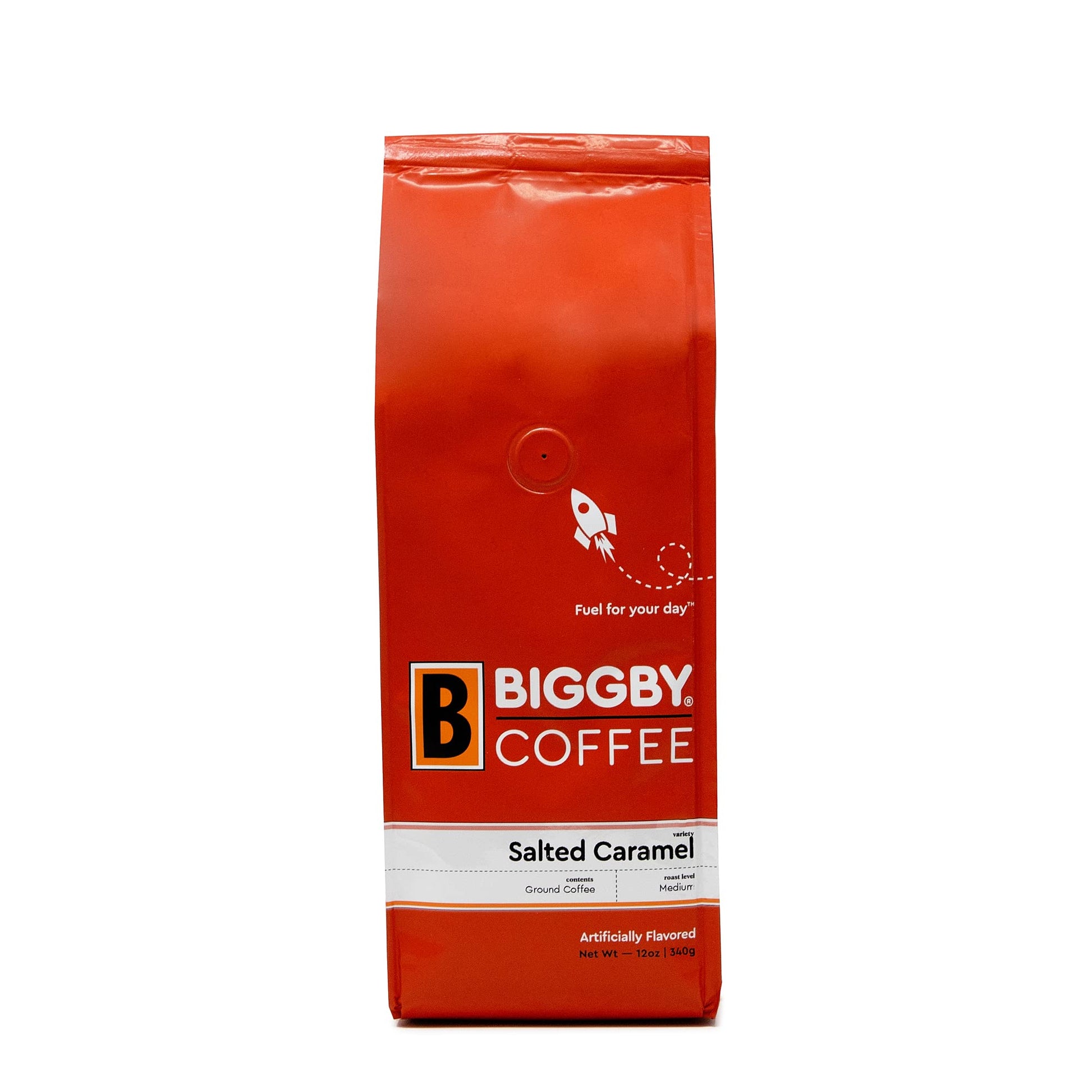 BIGGBY Salted Caramel Flavored Ground Coffee, Medium Roast, 12 oz Vacuum Sealed Bag