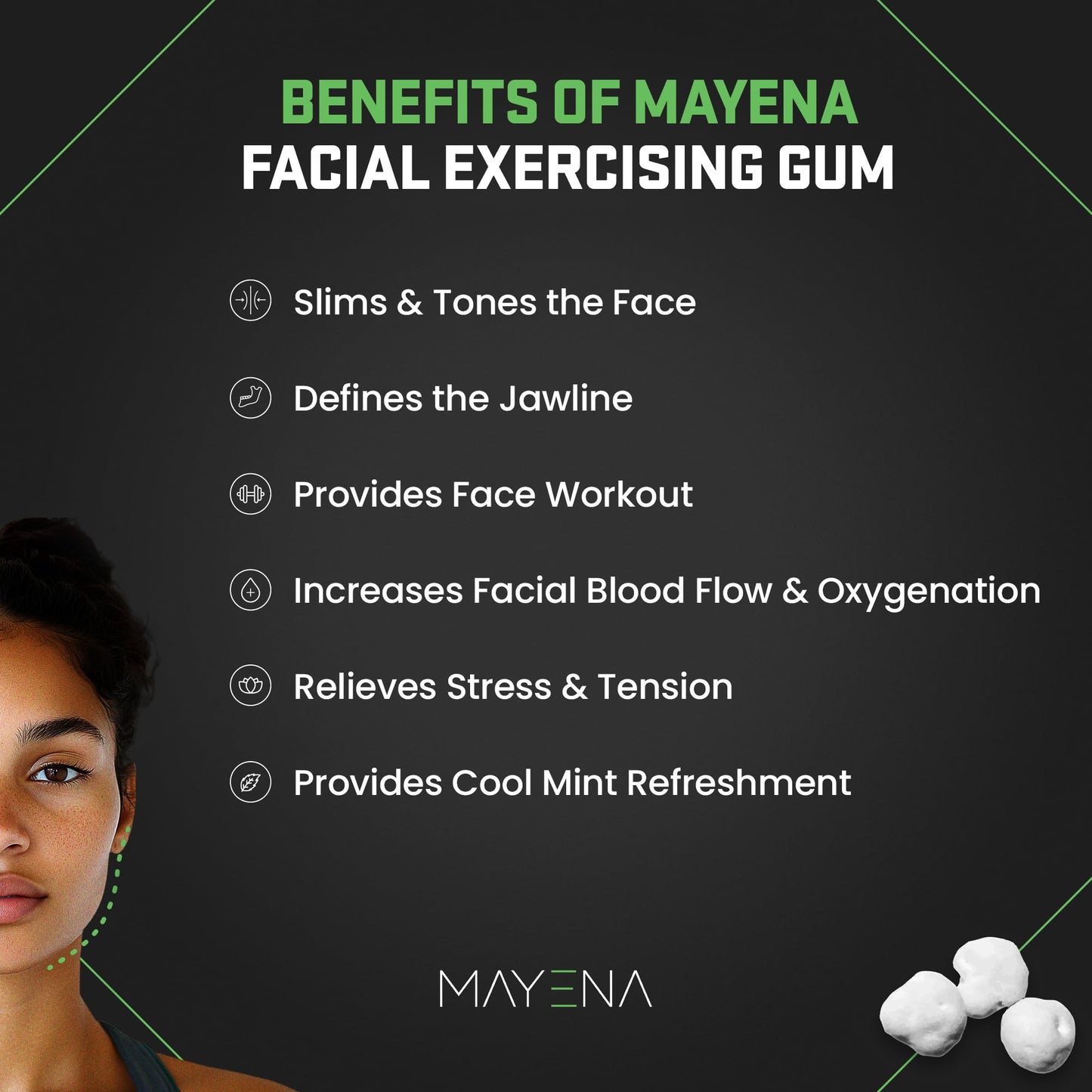 Mayena'S Jawline Gum | 400 Pcs In 1 Pack | Sugar-Free Mint Chewing Gum | Tough Jaw Gum For Facial Exercising | Pearl-Sized Gums