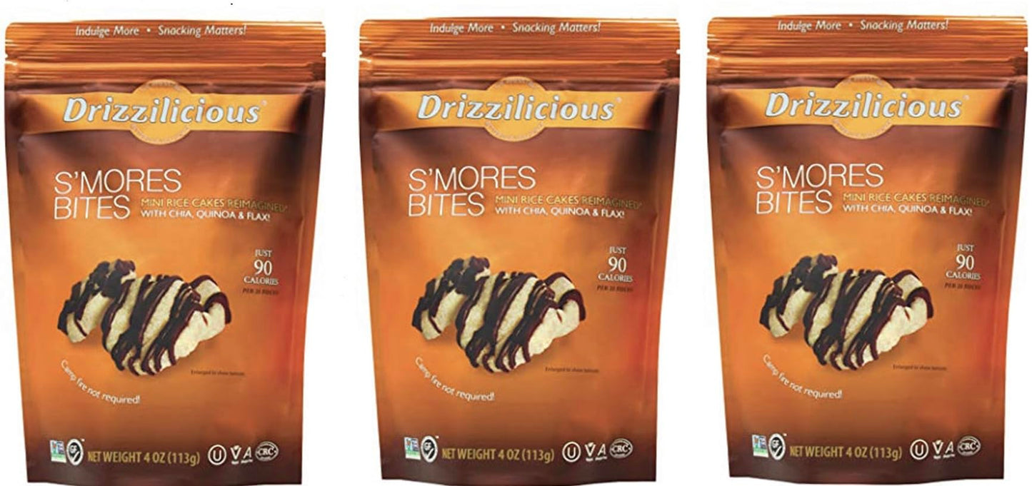 Drizz - Mini Rice Crisp Smores Bites 3-Pack (4 oz. per bag) Plus GTF Sticker & Spearmint Gum Stick