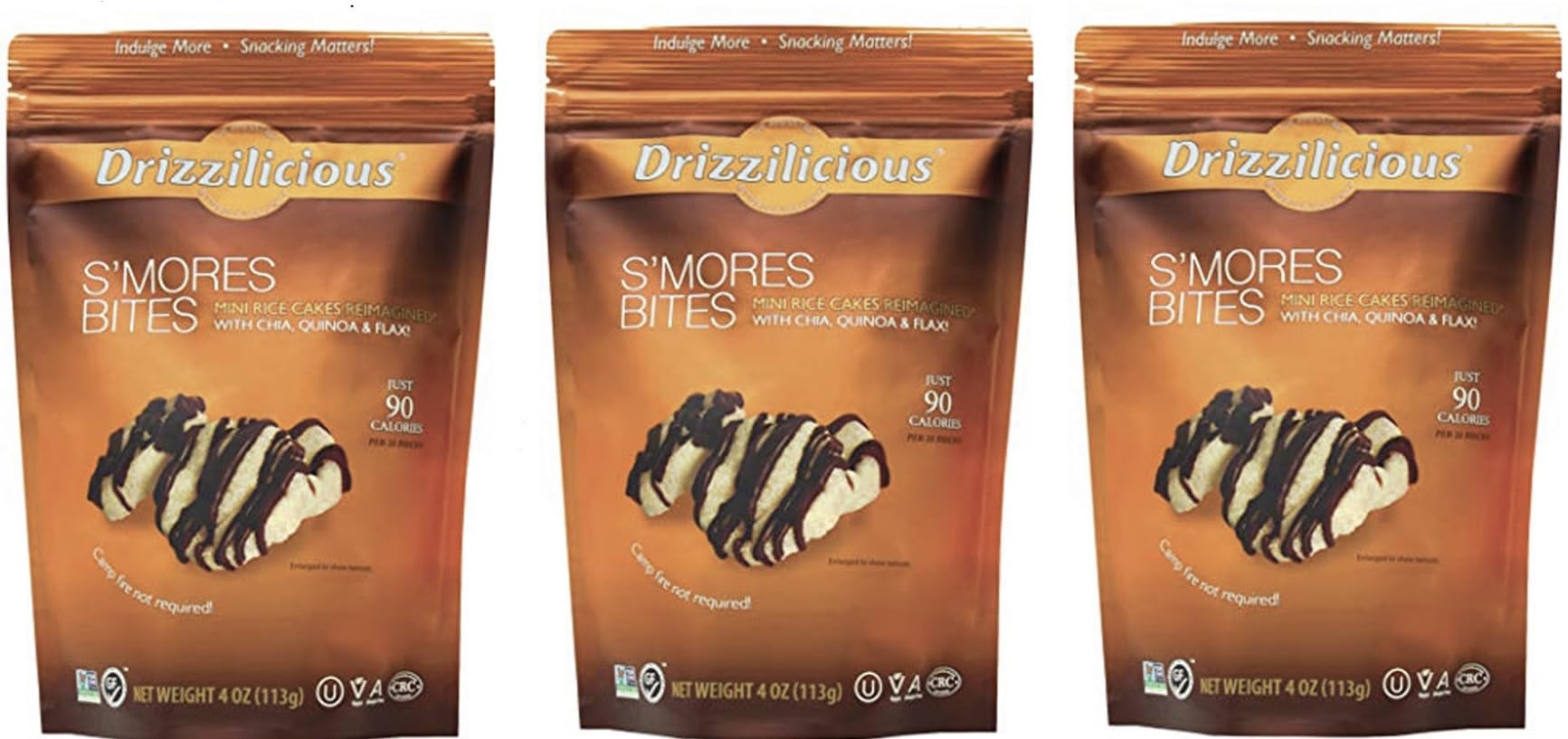 Drizz - Mini Rice Crisp Smores Bites 3-Pack (4 oz. per bag) Plus GTF Sticker & Spearmint Gum Stick