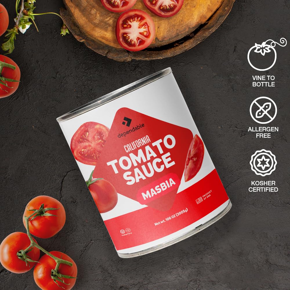 Dependable Foods Tomato Sauce - 106 Oz.- Authentic California Vine To Bottle Blend - Kosher