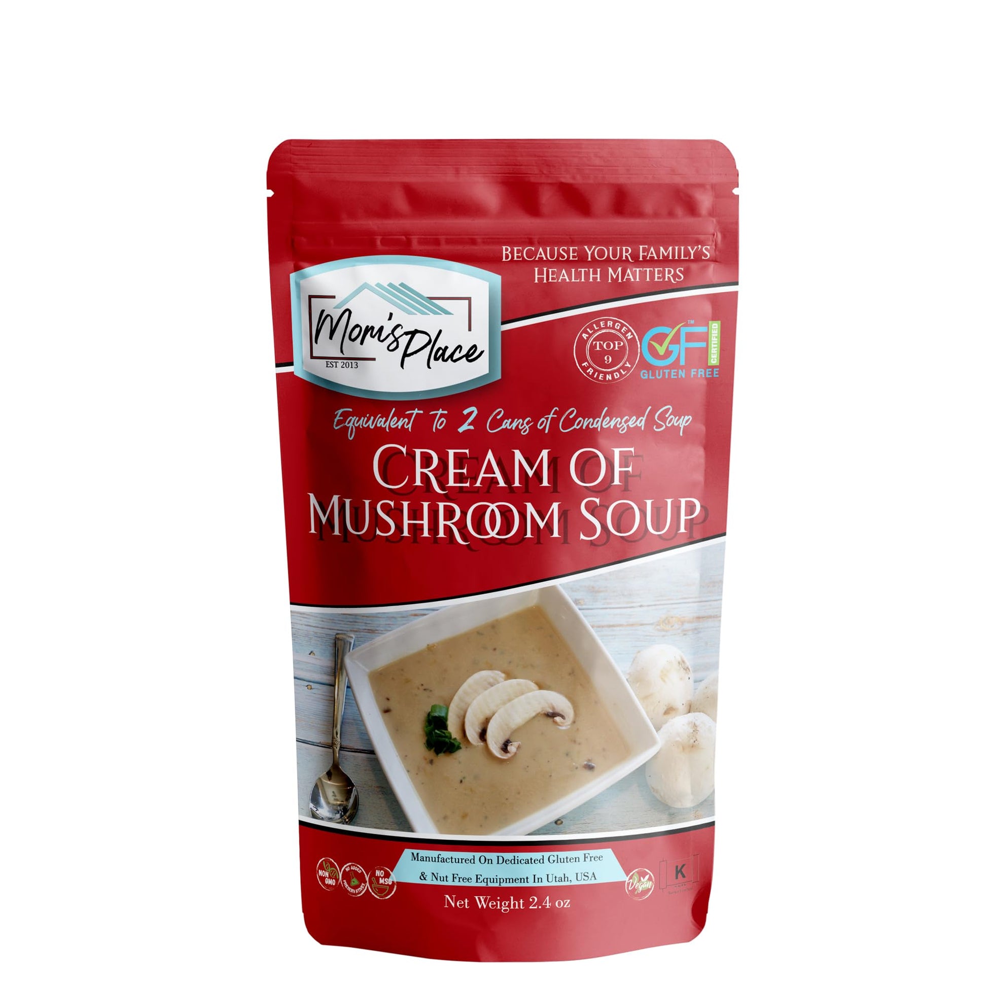 Mom’S Place Gluten-Free & Dairy Free Cream Of Mushroom Soup Mix, Equal To 2 Cans Of Condensed Soup, Kosher, Vegan, Nut Free & Soy Free, 2.4 Oz