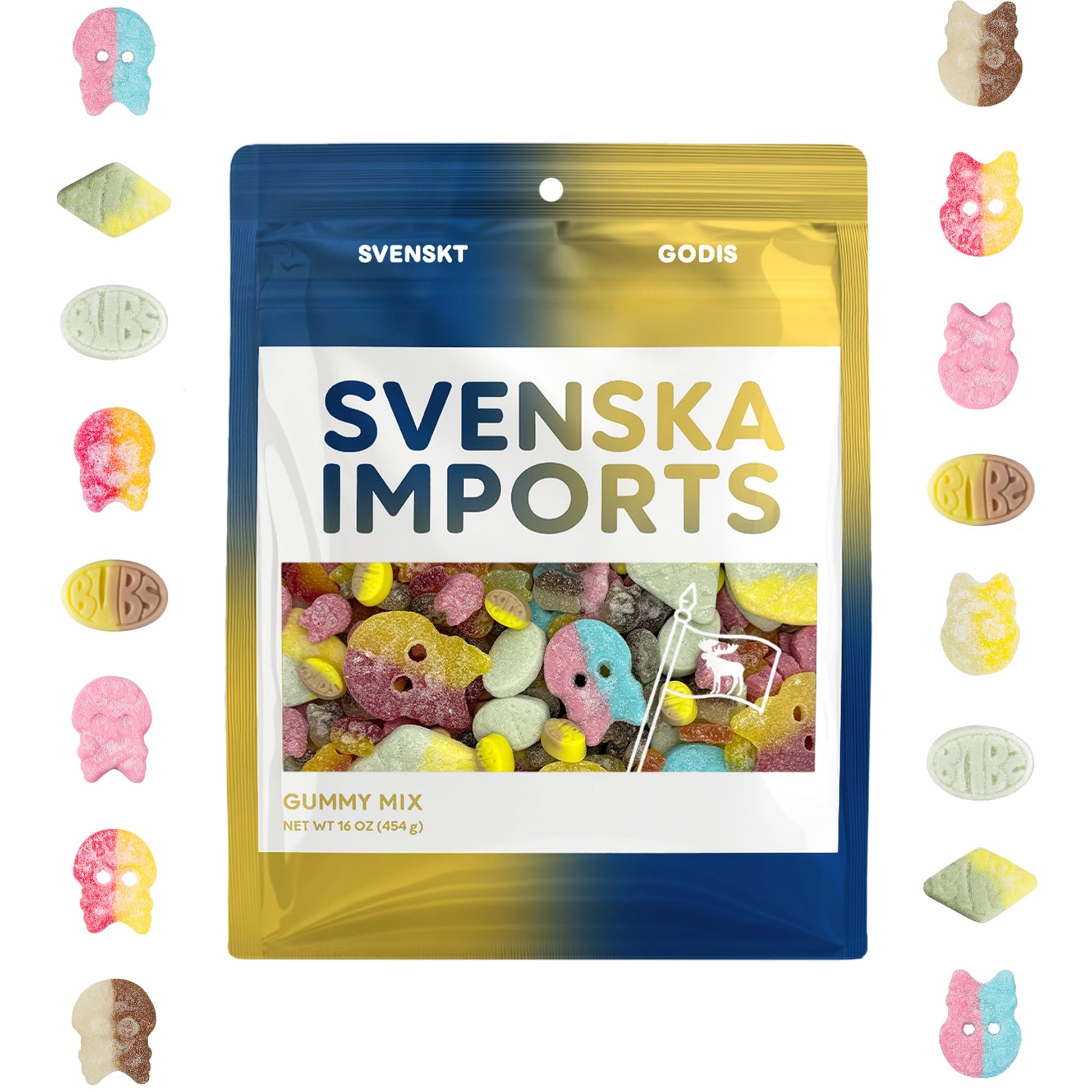 Bubs Swedish Candy Mix (1 LB) Assortment Bag - Tutti Frutti, Dizzy Skull, Banana Ovals, Fruity Pear, Big Sour Skull, Cool Raspbe