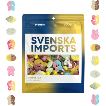 Bubs Swedish Candy Mix (1 LB) Assortment Bag - Tutti Frutti, Dizzy Skull, Banana Ovals, Fruity Pear, Big Sour Skull, Cool Raspbe