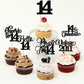 Rssta i Cupcake Toppers 24 Pack Glitter Black for 14th Birthday Wedding Anniversary Party Decorations