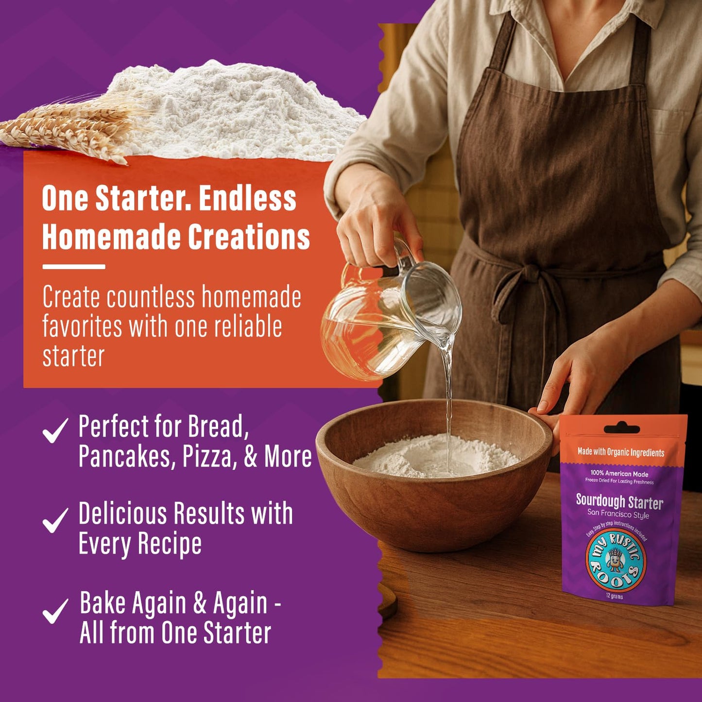 MY RUSTIC ROOTS San Francisco Sourdough Starter Culture - All Natural & Organic Sourdough Bread Starter - Beginner Friendly - Pe
