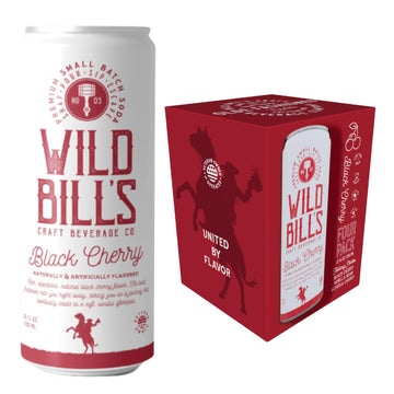 Wild Bills Black Cherry Soda - Craft Soda, Caffeine Free, Vegan, 12 Oz 4 Pack