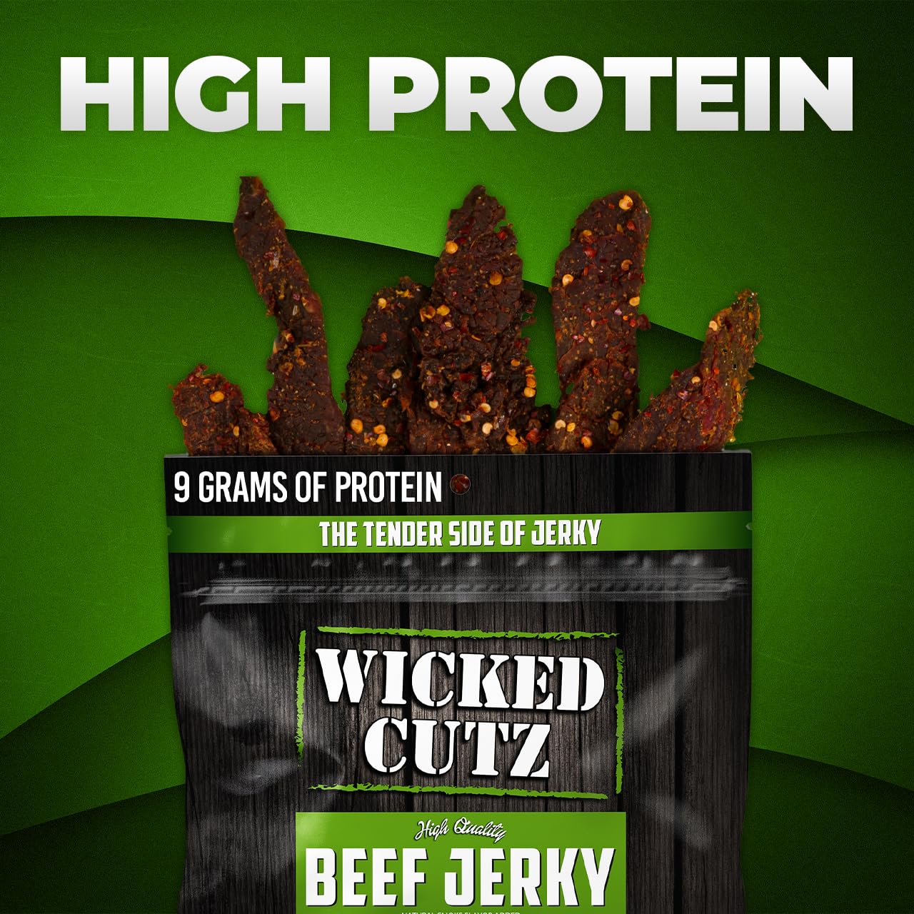 Wicked Cutz Volcanic Jalapeño Beef Jerky, 27g Protein, Tender & Chewy, 2.75 oz (Pack of 2)