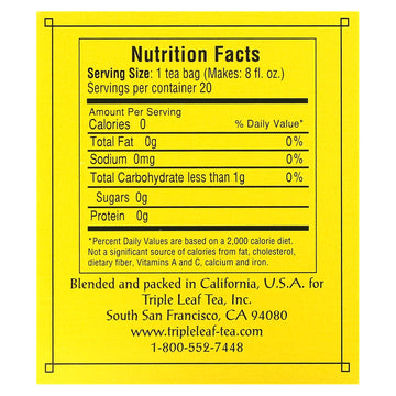 Triple Leaf Tea Lemon Ginger Tea - 20 Tea Bags, 1.41 oz (40 g)