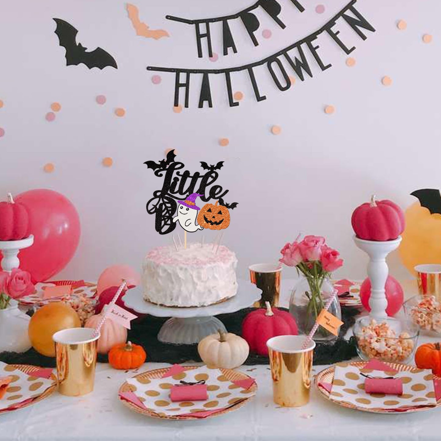 1 Pcs Little Boo Cake Topper Glitter Baby Boo Ghost Pumpkin Cat Halloween Cake Pick Spooky Baby Shower Cake Decoration For Hallo