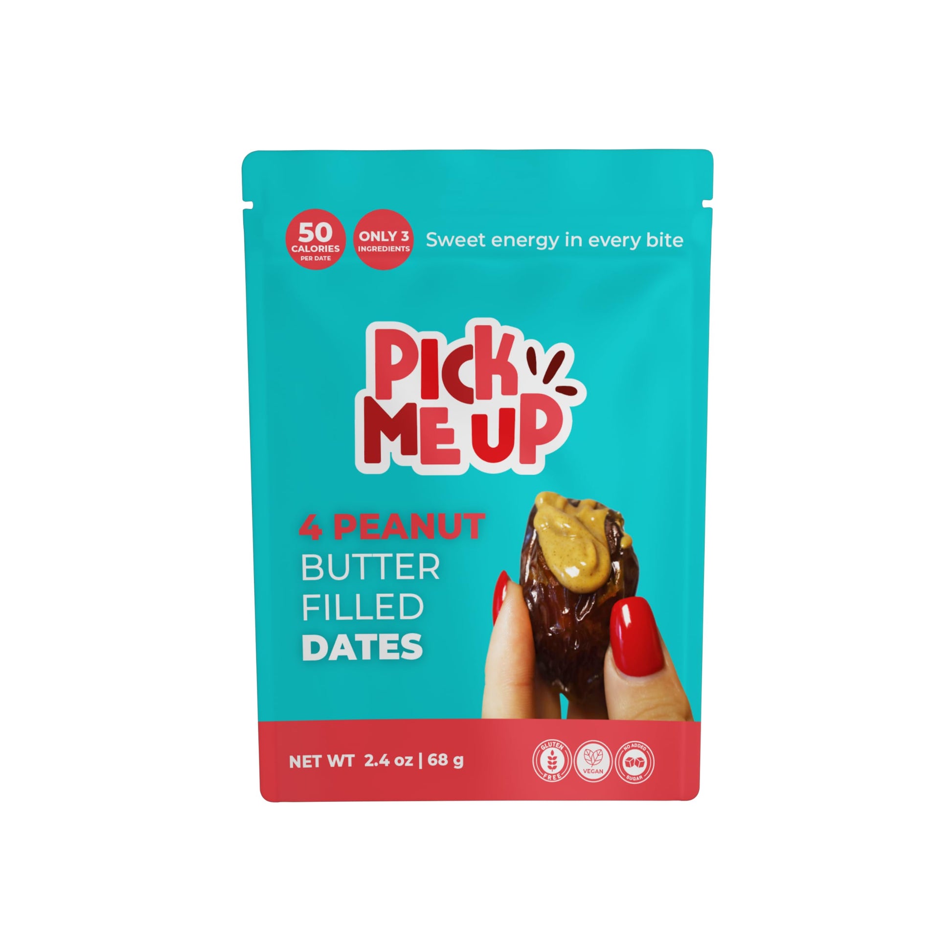 Pick Me Up Snacks - Organic Medjool Dates  Pitted And Filled With Creamy Peanut Butter - 4 Dates Per 2.4 Oz Pack - Vegan  Gluten-Free  No Added Sugar - Healthy On-The-Go Energy Snack - Pack Of 10 Pouches (40 Stuffed Dates)
