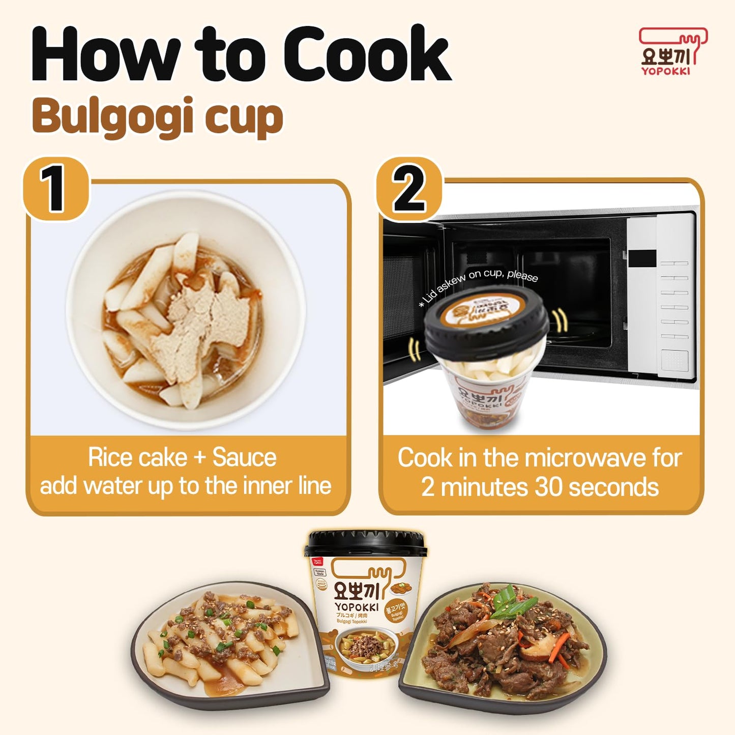 Yopokki Instant Tteokbokki Cup (Bulgogi, Cup Of 2) Korean Street Food With Bulgogi Flavored Sauce Topokki Rice Cake - Quick & Ea