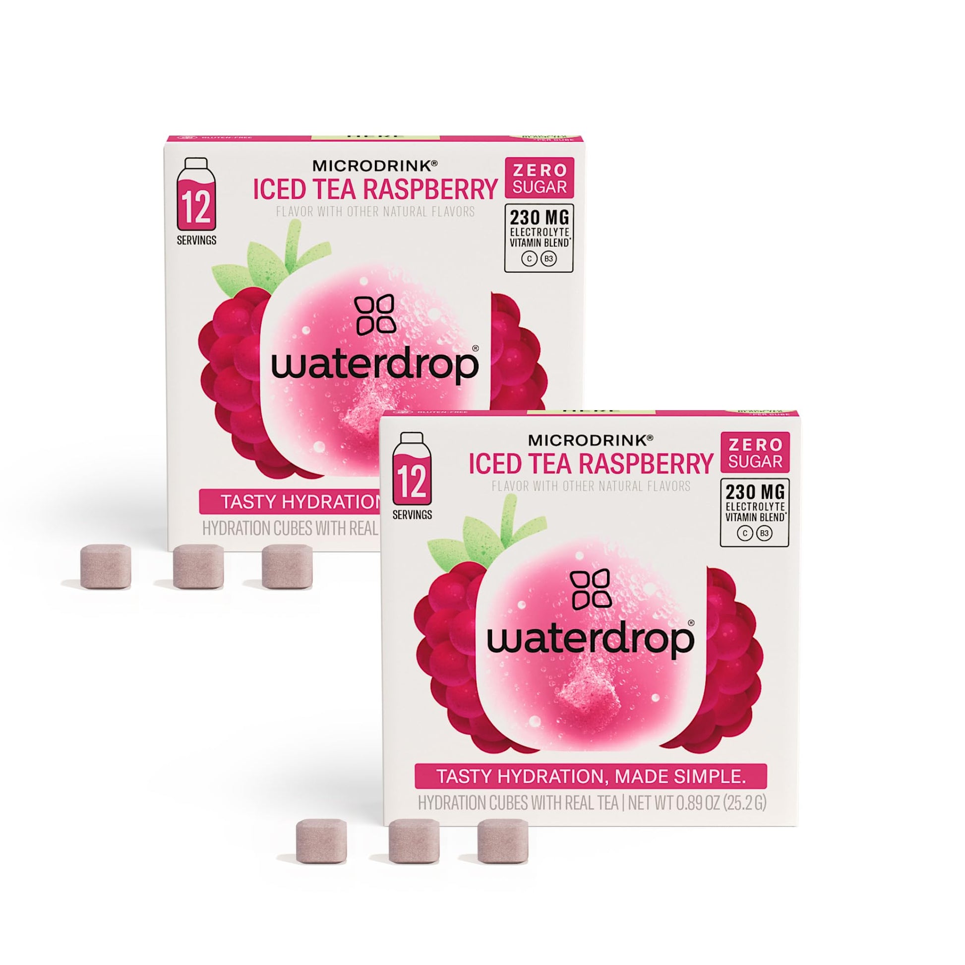 Waterdrop Hydration Cubes, Iced Tea Raspberry, 230 MG Electrolyte & Vitamin Blend Drops for Still & Sparkling Water, Vitamin C &