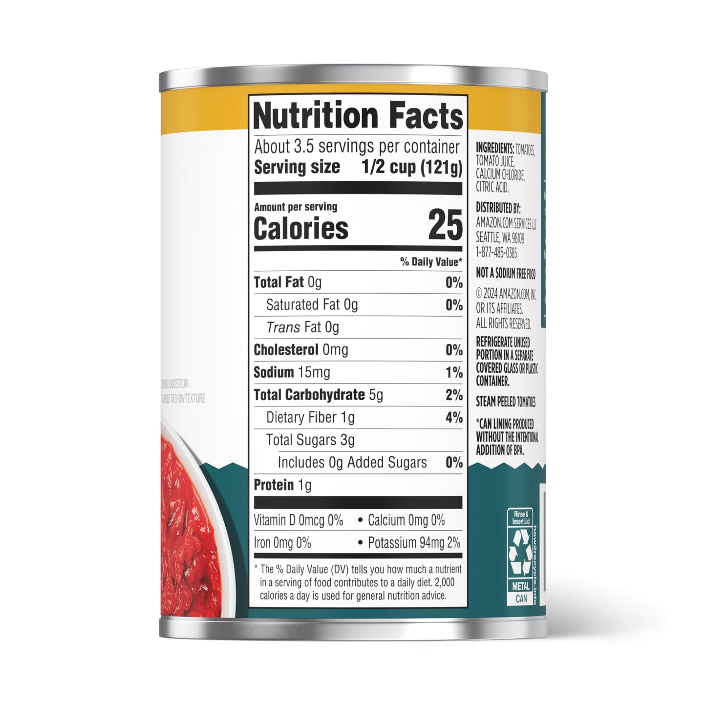 Happy Belly Diced Tomatoes, No Salt Added, 14.5 Ounce, Pack of 1