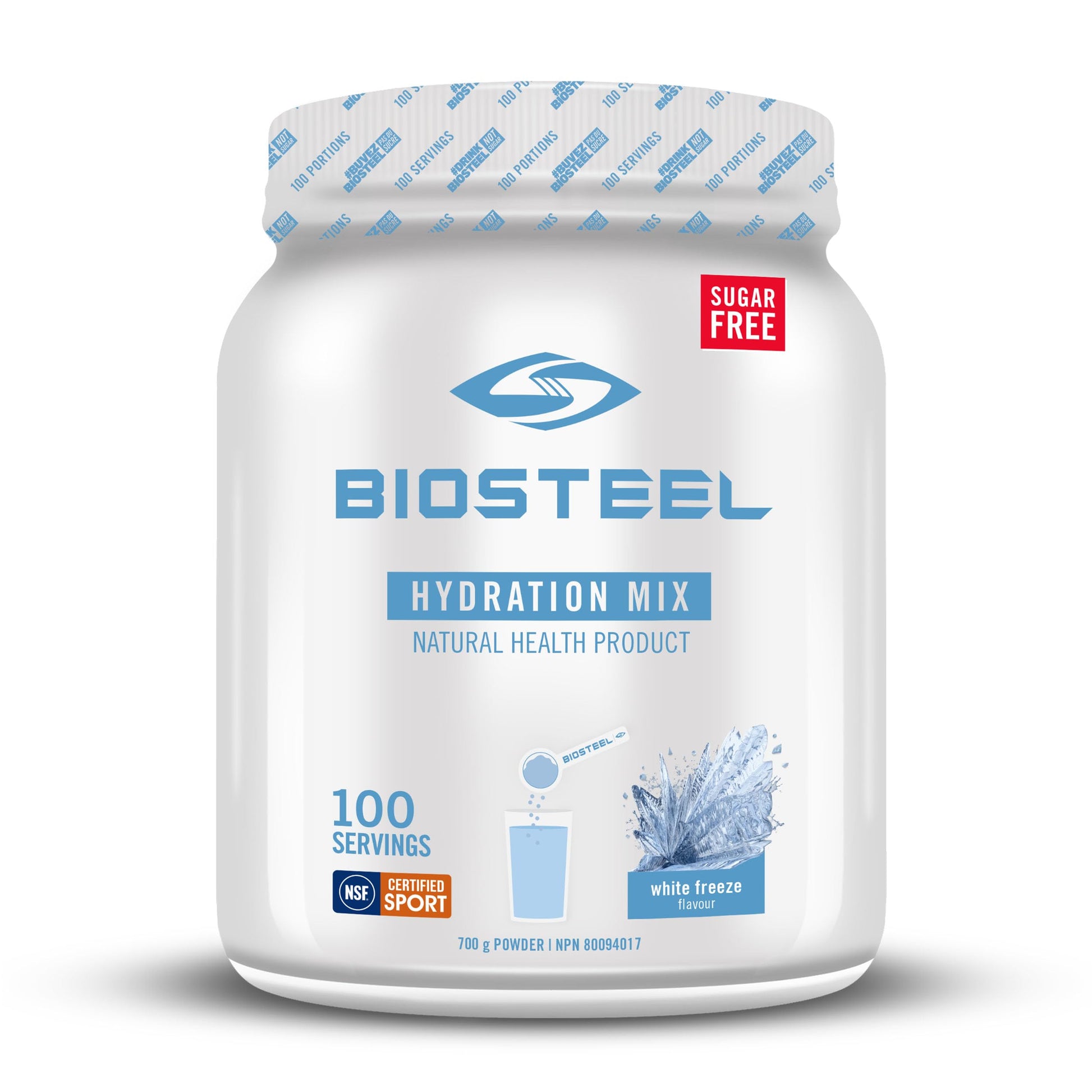 Biosteel Zero Sugar Hydration Mix  Great Tasting Hydration With 5 Essential Electrolytes  White Freeze  100 Servings Per Tub