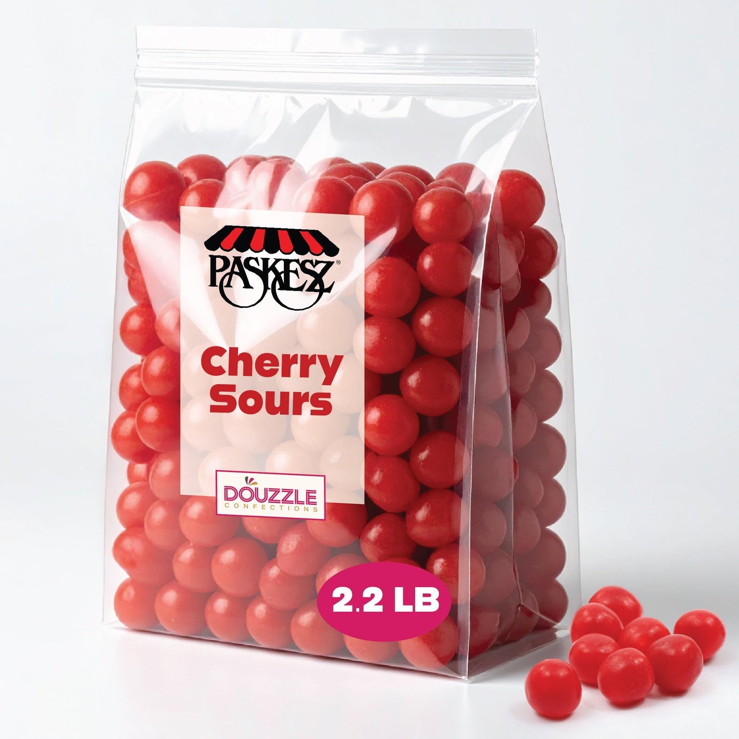 DOUzzle Cherry Sours Red Candy Balls, Bulk Chewy Candies, Party Favor, 2.2 LB, Gluten & Nut Free, Kosher Parve