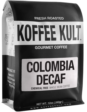 Koffee Kult Decaf Coffee Beans, Medium Roast, 100% Arabica, Swiss Water Process, Whole Bean, 12oz