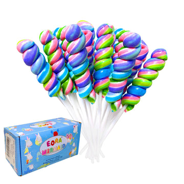 Rainbow Twisty & Swirl Lollipops 20pk, Mermaid Lollipops Candy Individually Wrapped Bulk, Mermaid Party Supplies - Unicorn Candy