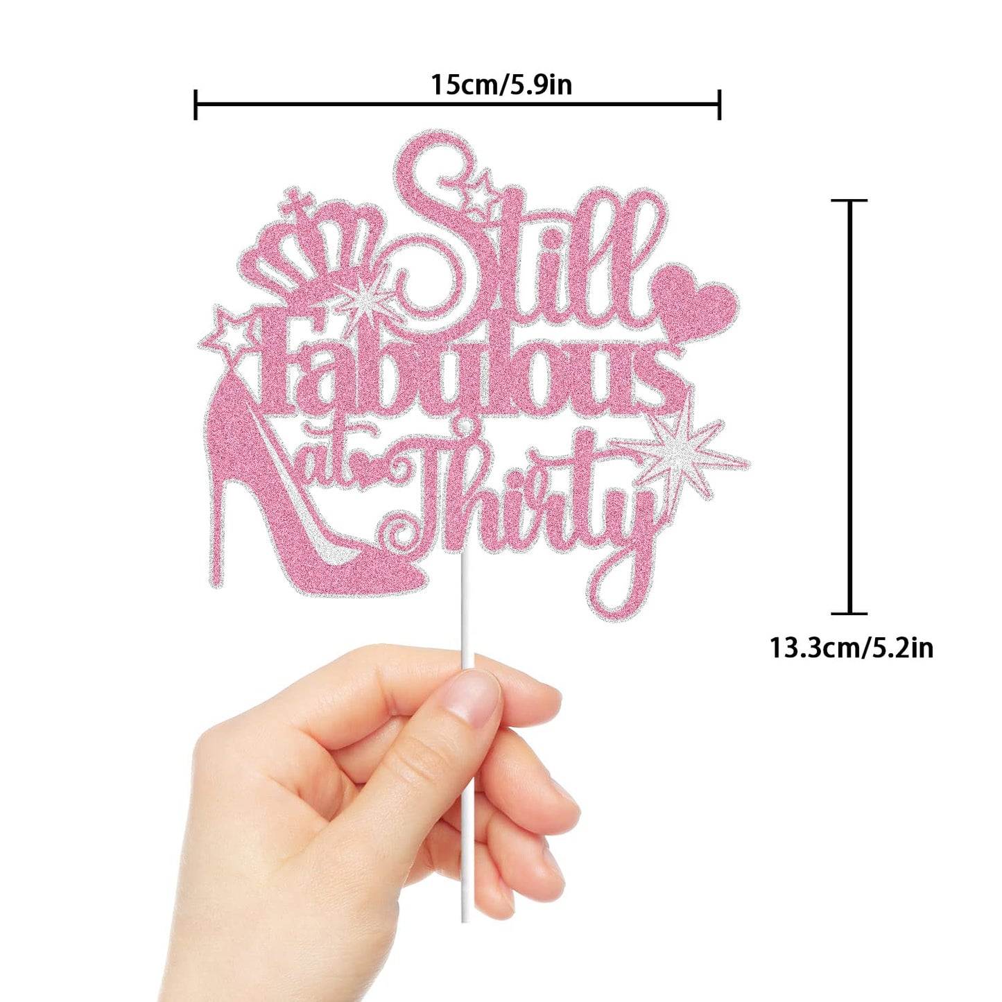 LINGBOOM Cake Topper Rose Gold Glitter Happy 30th Birthday Decoration High Heel Crown Model C-Fabulous at -P