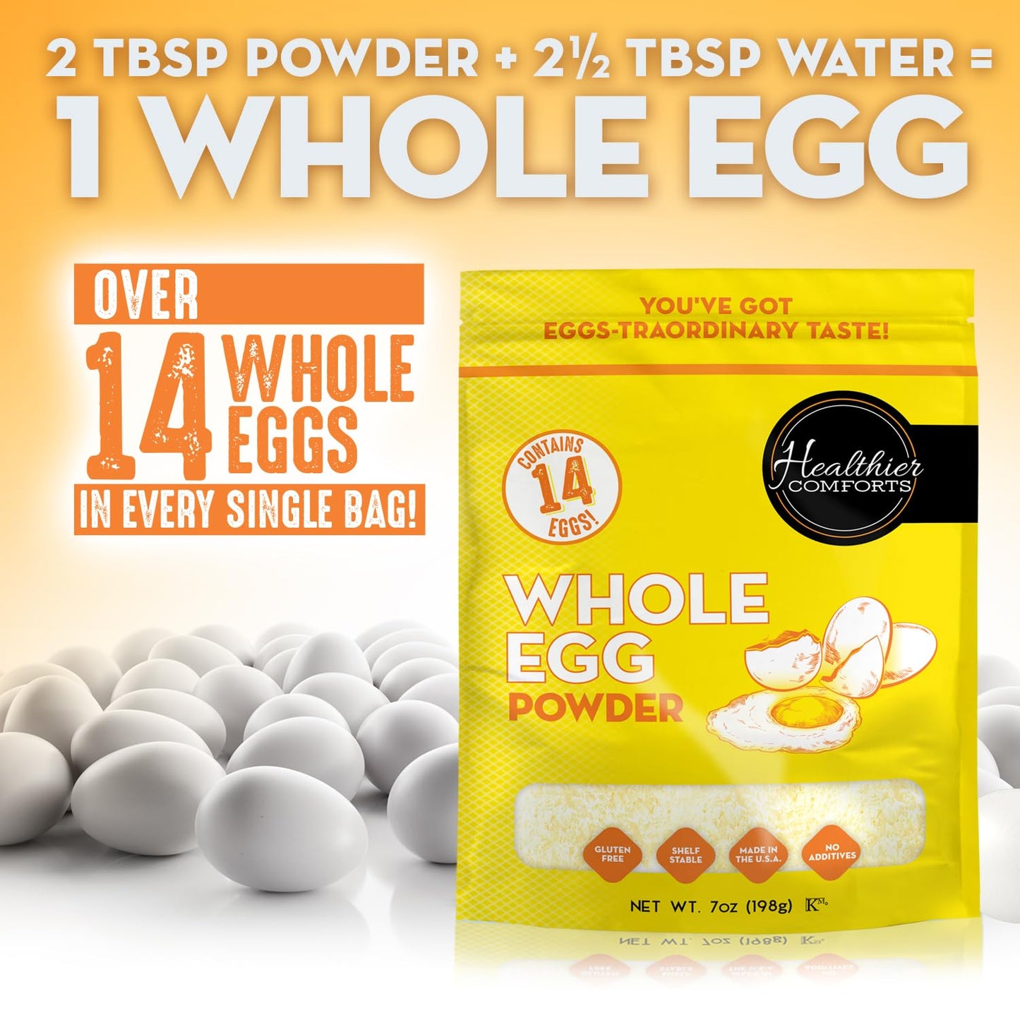 Healthier Comforts Whole Egg Powder - Pasteurized, Gluten Free, 7oz