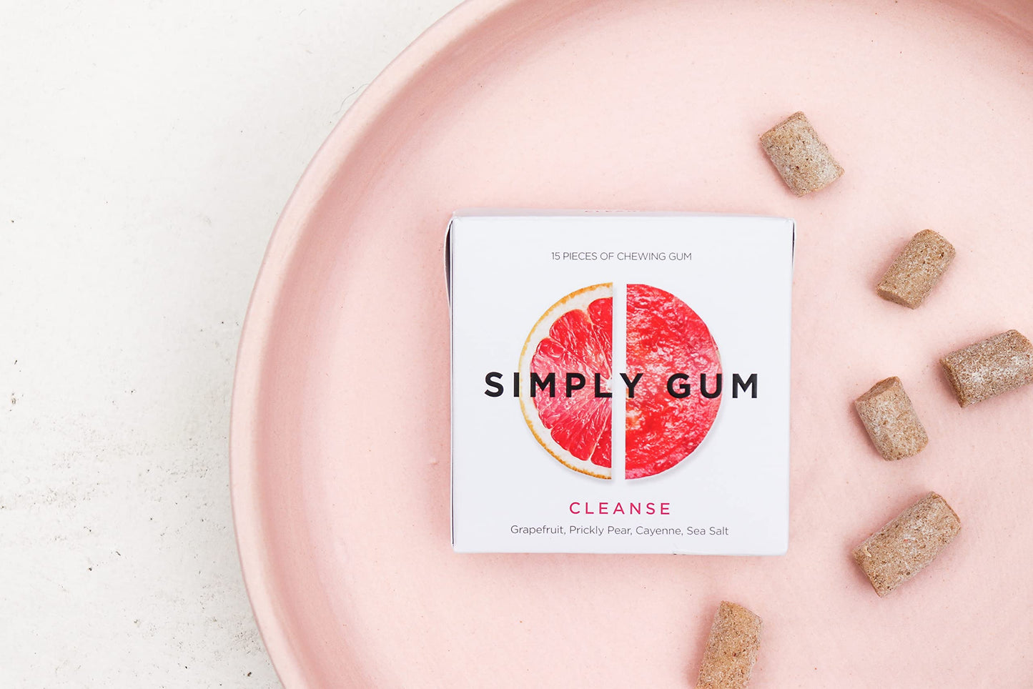 SIMPLY Gum Cleanse (Grapefruit and Prickly Pear), Plastic-Free Natural Chewing Gum, 6 Pack (90 Pieces) | Vegan, Kosher, Non GMO,