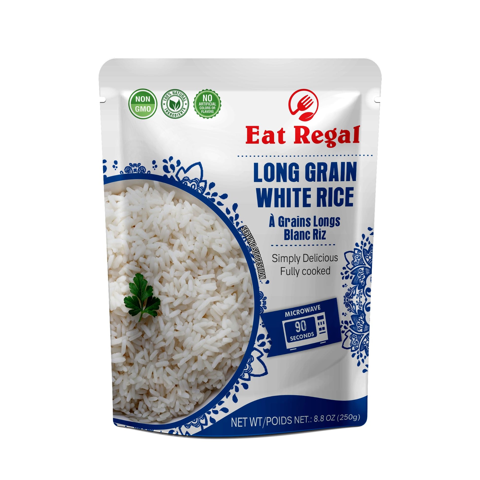 Eat Regal Long Grain White Rice, Ready to Eat in 90 Sec, 8.8 Ounce (Pack of 6), 100% Natural Ingredients, Microwavable Side Dish