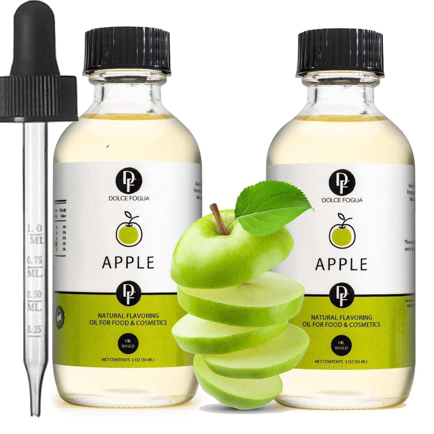 Dolce Flav Apple Extract - Concentrated Crisp Flavoring for Baking & Desserts - 2 Oz Oil-Soluble, Sugar-Free, Pack of 2