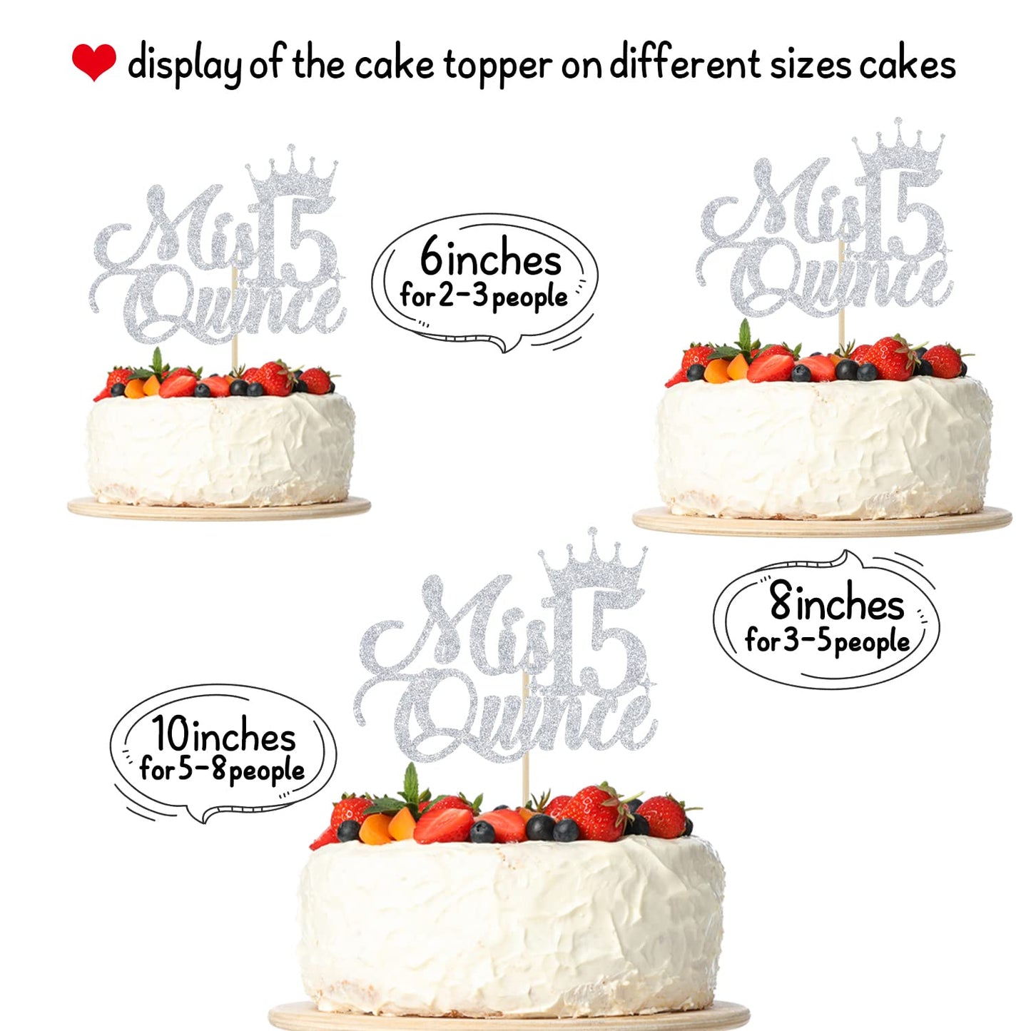 Mis Quince 15 Cake Topper, Cheers To 15 Years, 15Th Birthday Cake Decor, Happy 15Th Birthday Decorations Silver Glitter