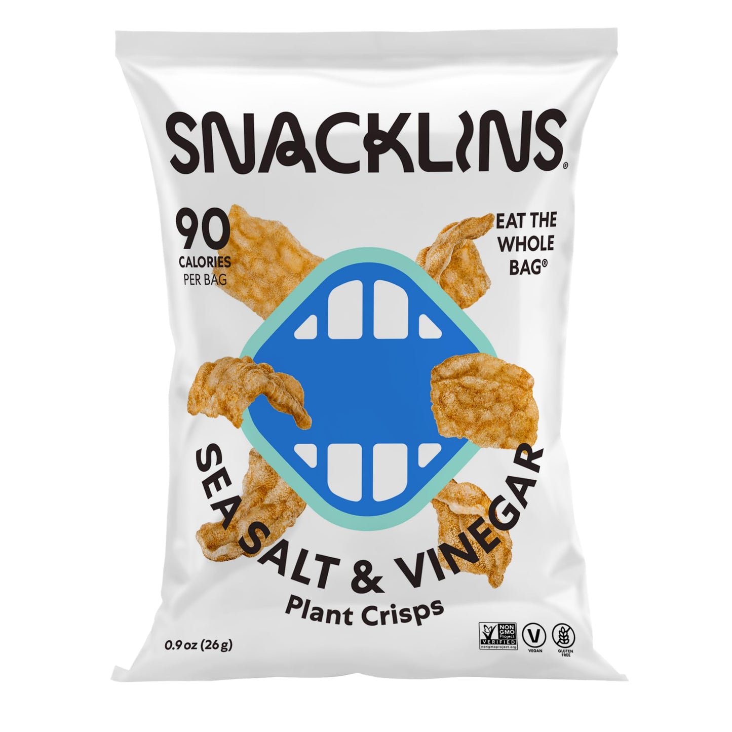 SNACKLINS Plant Based Crisps, Sea Salt & Vinegar, Vegan, Gluten-Free, Low-Calorie, 0.9oz (Pack of 12)