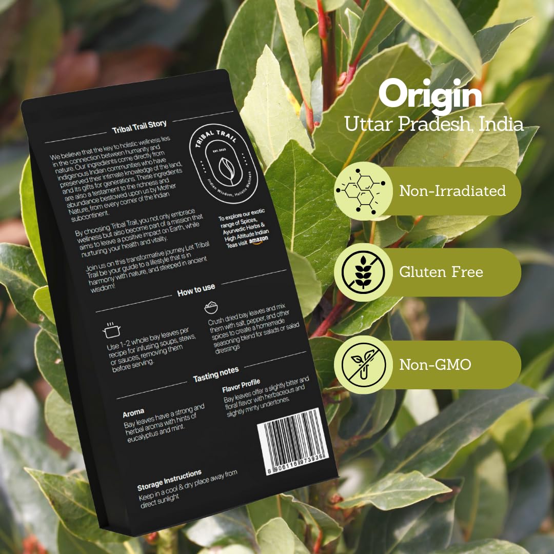 Tribal Trail Organic Bay Leaves Whole | 0.71 Oz | Usda Organic & Non-Gmo | Ethically Sourced Spices From North India | Recyclabl