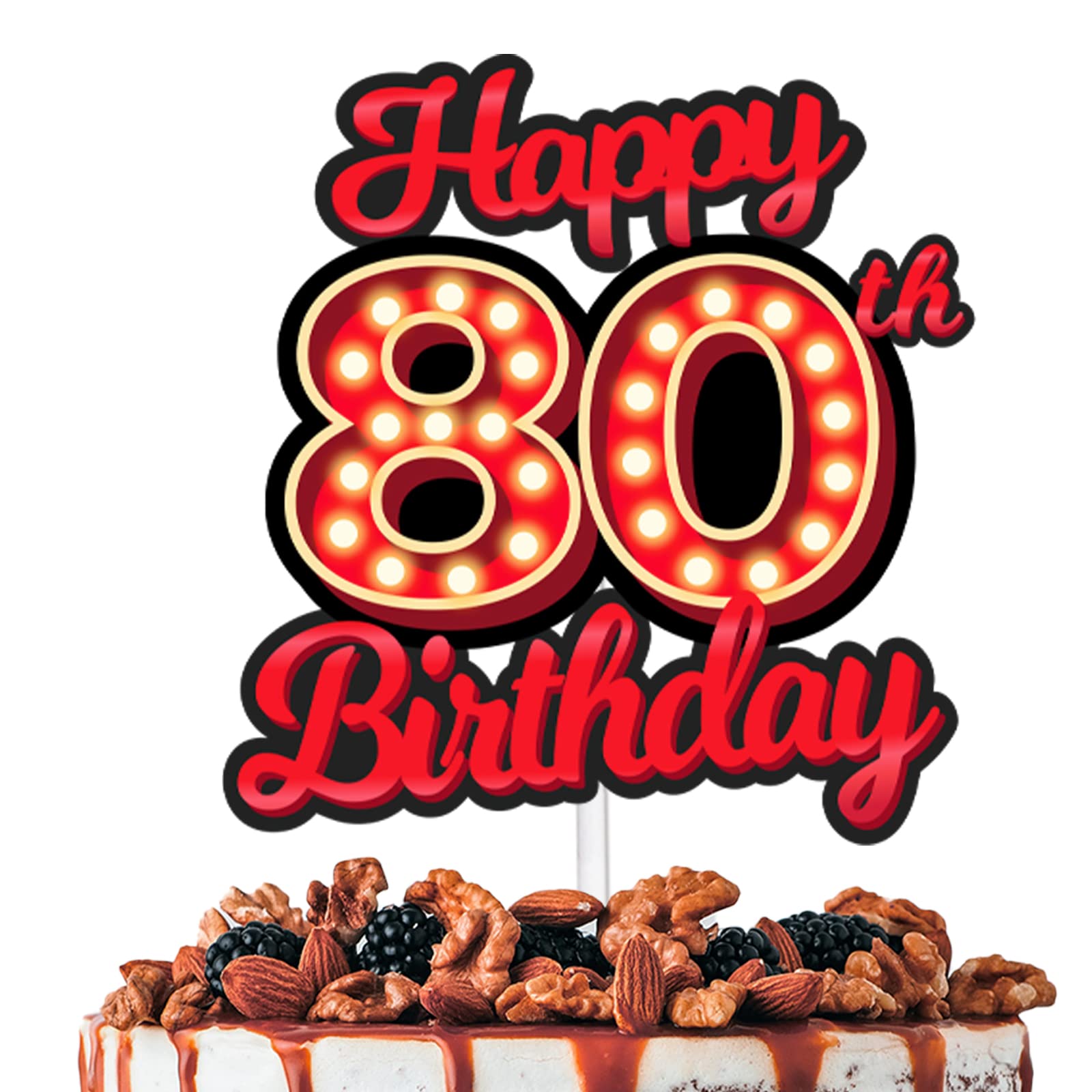 Happy 80th Birthday Cake Topper Fluorescent Flashing Night Out Hen Movie Nightclub Theme Decor Supplies Woman Man Happy Birthday