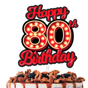 Happy 80th Birthday Cake Topper Fluorescent Flashing Night Out Hen Movie Nightclub Theme Decor Supplies Woman Man Happy Birthday