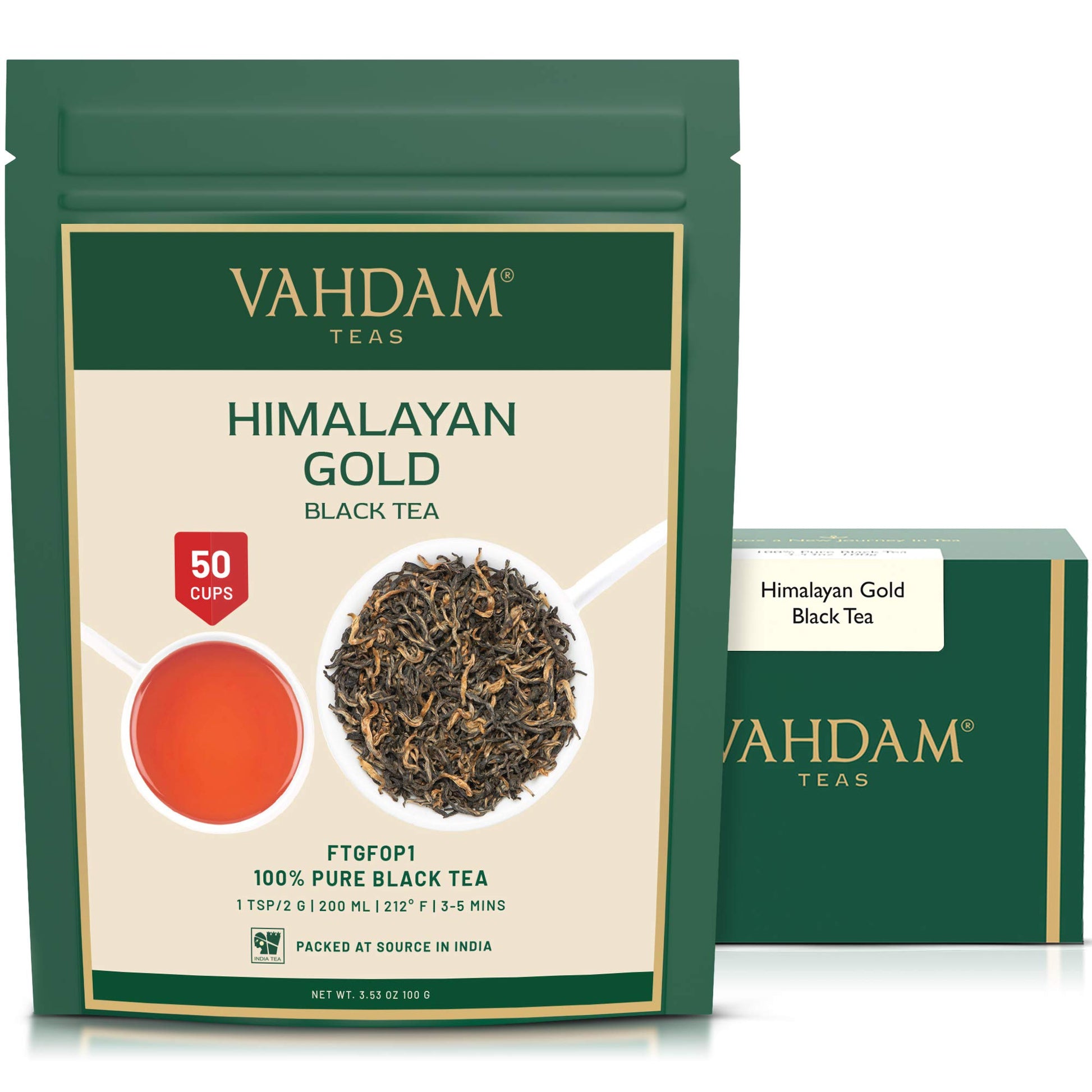 VAHDAM, Himalayan Gold Black Tea (50 Cups/3.53oz) Pure Black Tea Leaves With GOLDEN TIPS | Robust, Rich & Flavory Loose Tea | Un
