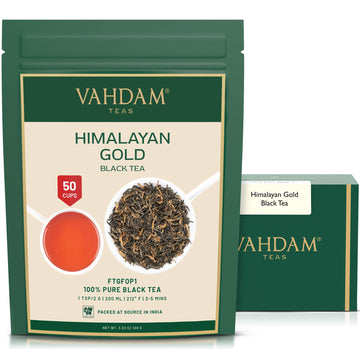 VAHDAM, Himalayan Gold Black Tea (50 Cups/3.53oz) Pure Black Tea Leaves With GOLDEN TIPS | Robust, Rich & Flavory Loose Tea | Un