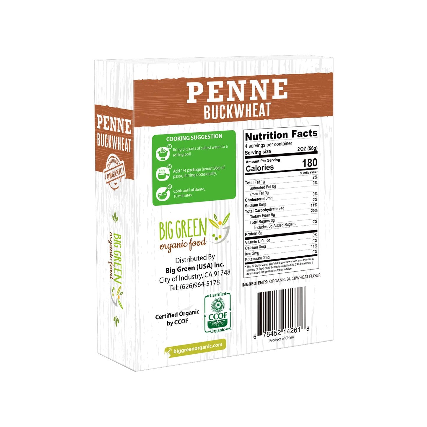 Big Green Organic Food- Organic Buckwheat Penne, 8.8Oz, Gluten-Free, Non-Gmo, Vegan (12)
