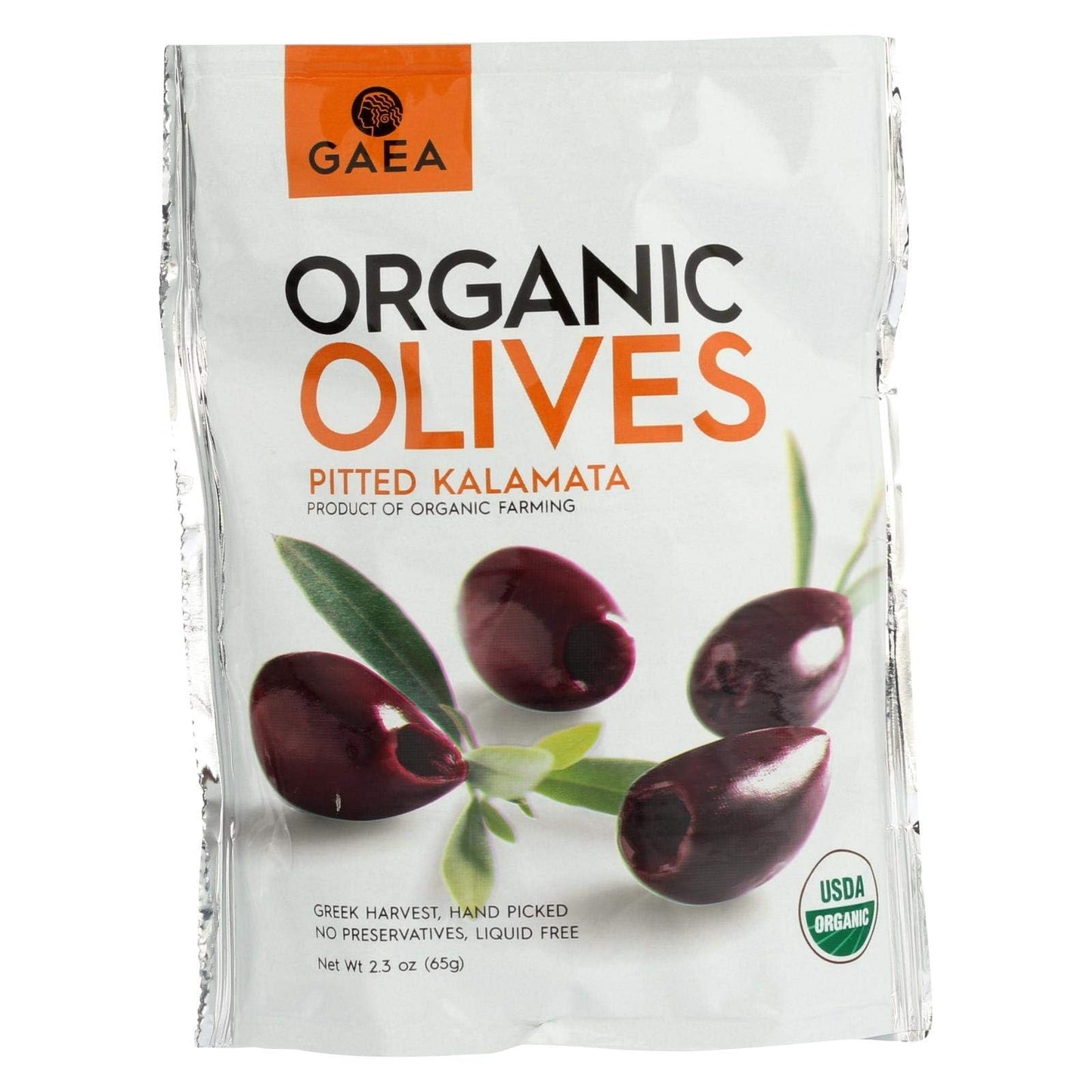 Gaea Organic Snack Pack Pitted Kalamata Olives with Sea Salt and Vinegar - 2.3 oz (Pack of 8) 