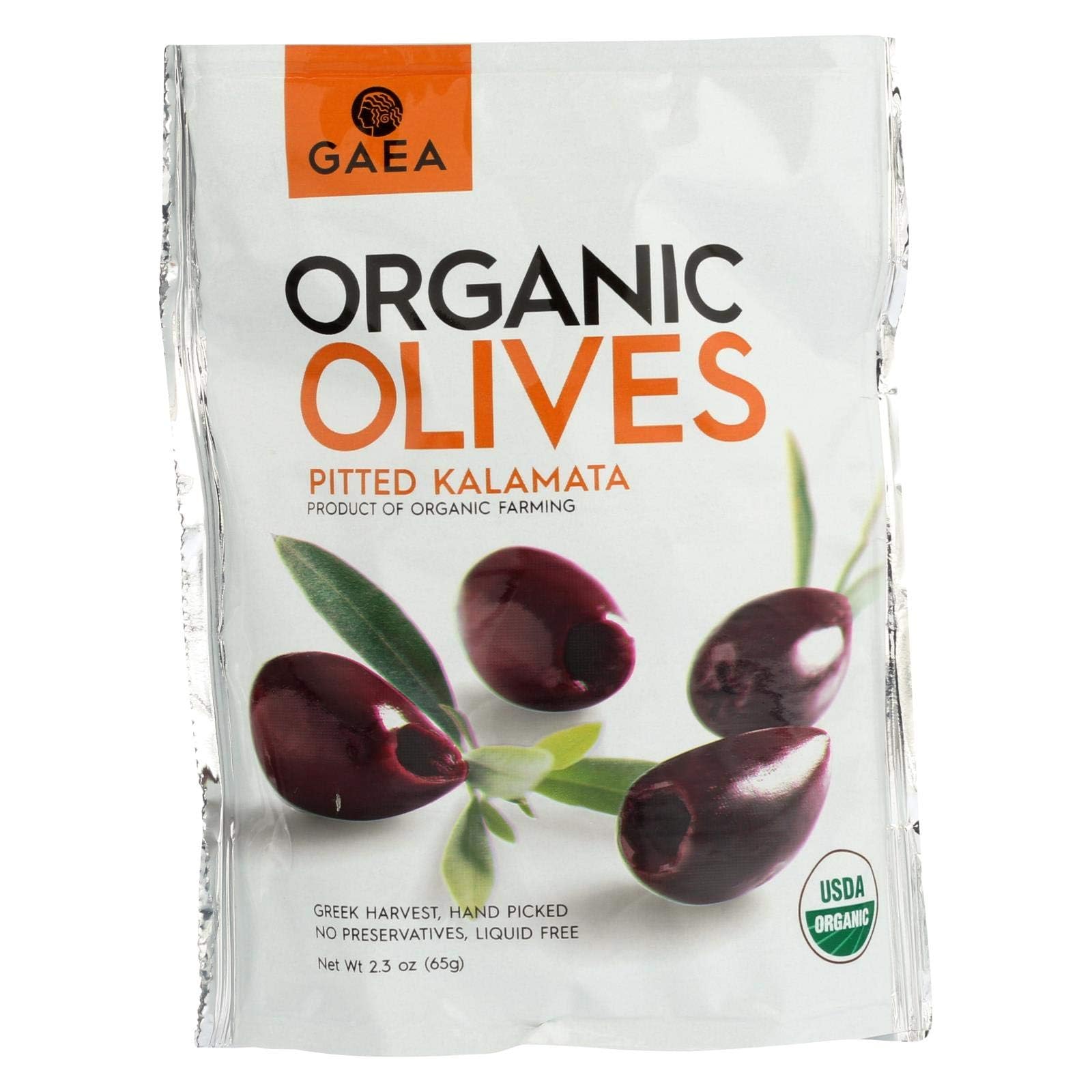 Gaea Organic Snack Pack Pitted Kalamata Olives with Sea Salt and Vinegar - 2.3 oz (Pack of 8) 