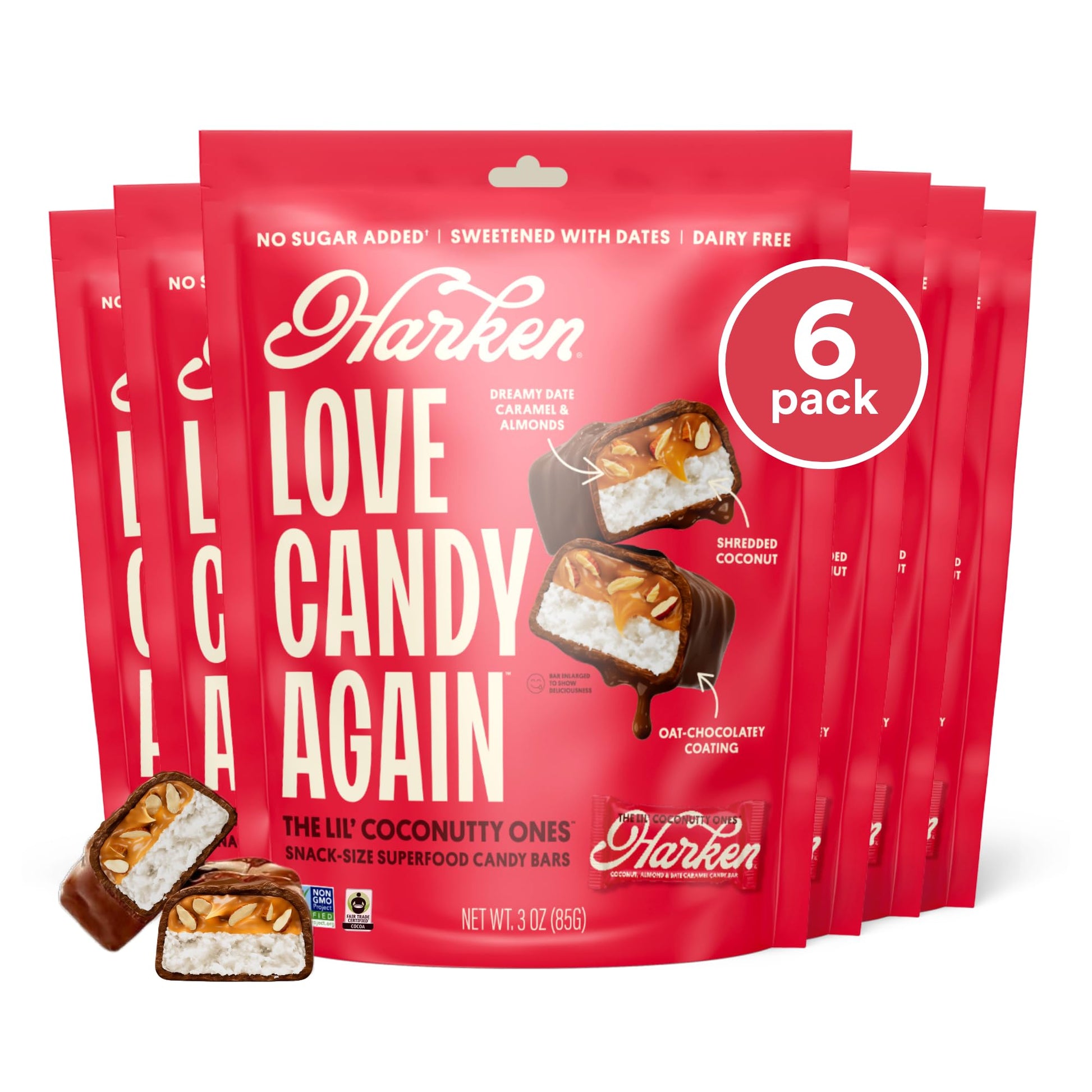 Harken Sweets The Lil Coconutty Ones, Mini Oat Milk Chocolate Candy Bars with Coconut, Sweetened with Dates, No Sugar Added, Hig