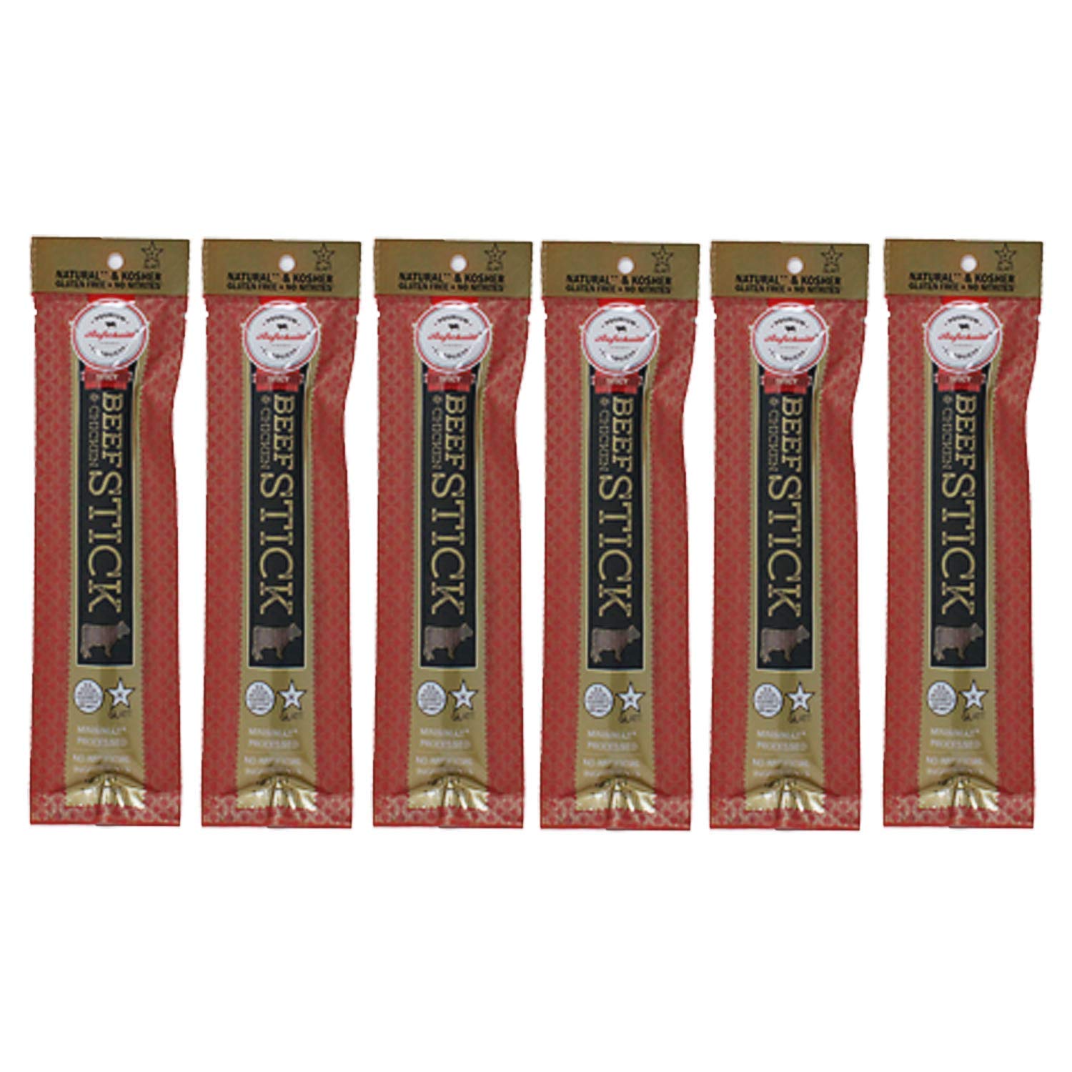 Aufschnitt Grass Fed Beef Jerky Sticks - Low Sodium, Certified Kosher - Halal And Keto Friendly - 6 Pack, Spicy