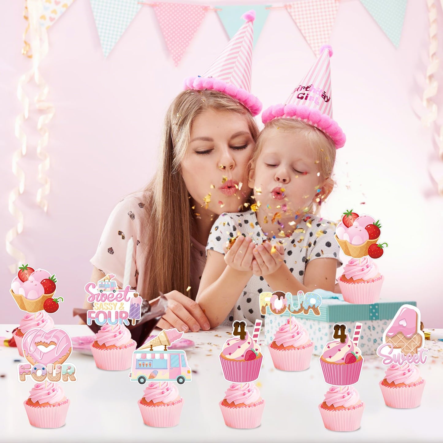 4Th Birthday Party Decorations Girl - Joybileefun 40Pcs Sweet Sassy And Four Ice Cream Party Decorations Cupcake Toppers Four Ev