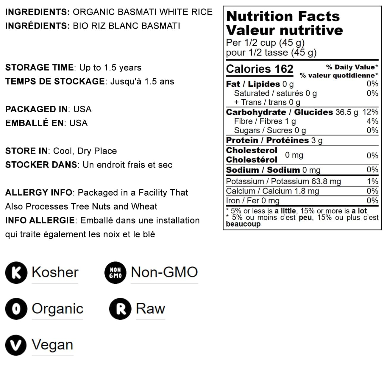 Food to Live Organic White Basmati Rice, 5 Pounds - Non-GMO, Long-Grain Rice Variety, Fragrant, Kosher, Vegan, Bulk. Non-Irradia