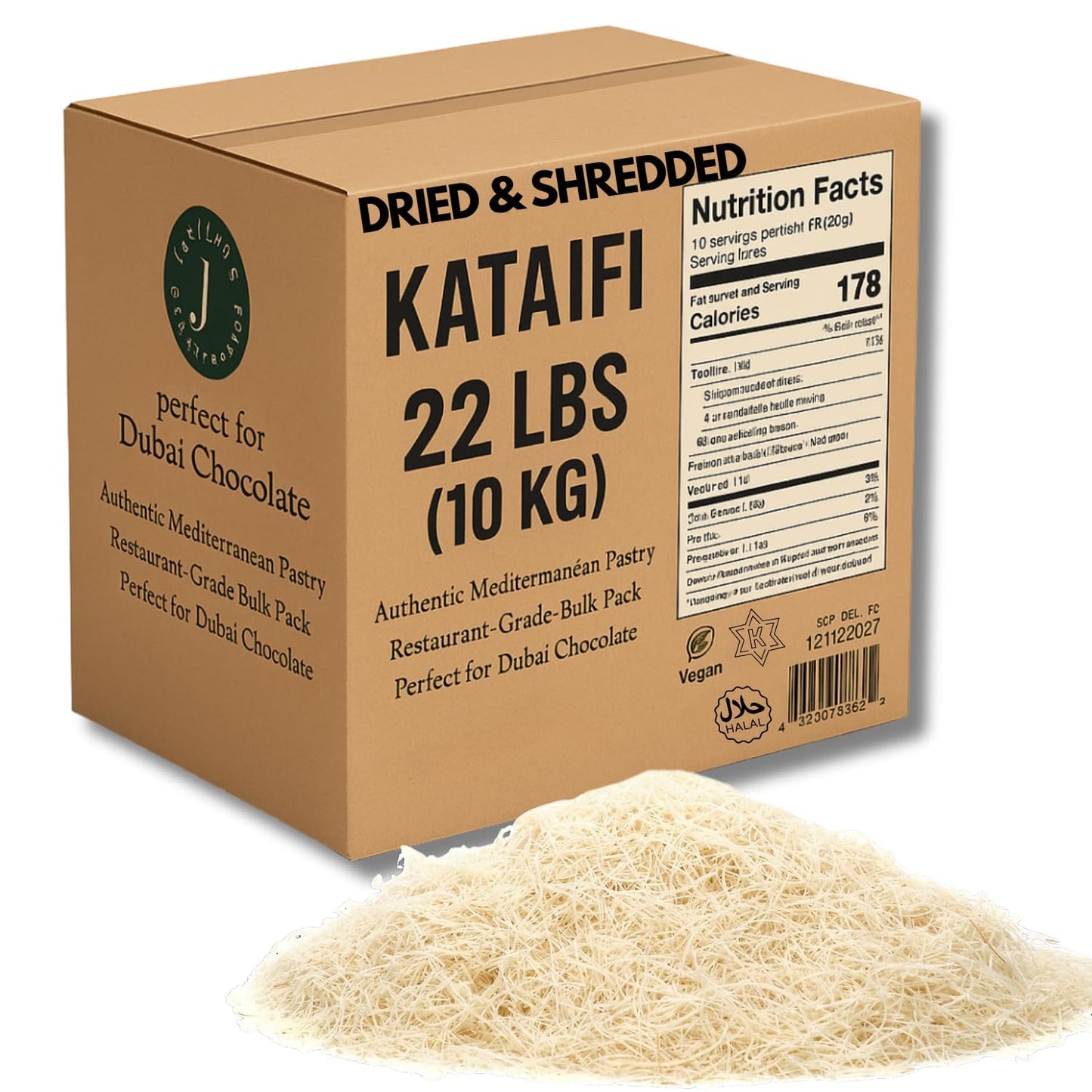 Jatisse Dried Kataifi 10Kg (22 Lb) - Top-Grade Shredded Fillo Dough For Kunafa  Knafeh  Dubai Chocolate Bars  Middle Eastern Pastries  Bulk Kadayif For Catering & Restaurants (22 Lbs (10Kg))