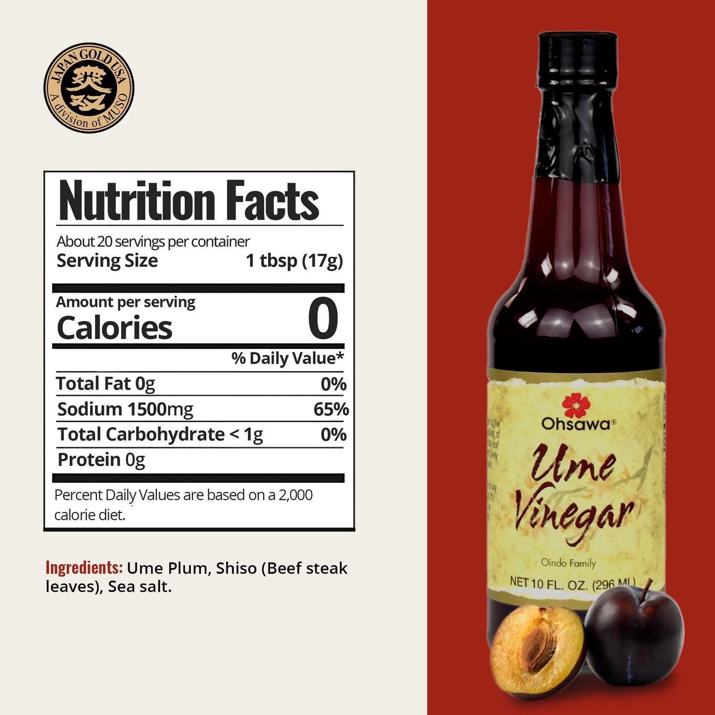 Ohsawa - Oindo Ume Plum Vinegar, Vegan, Gluten-Free, Japanese Flavor, Traditionally Fermented, Ideal For Marinades, Salad Dressi