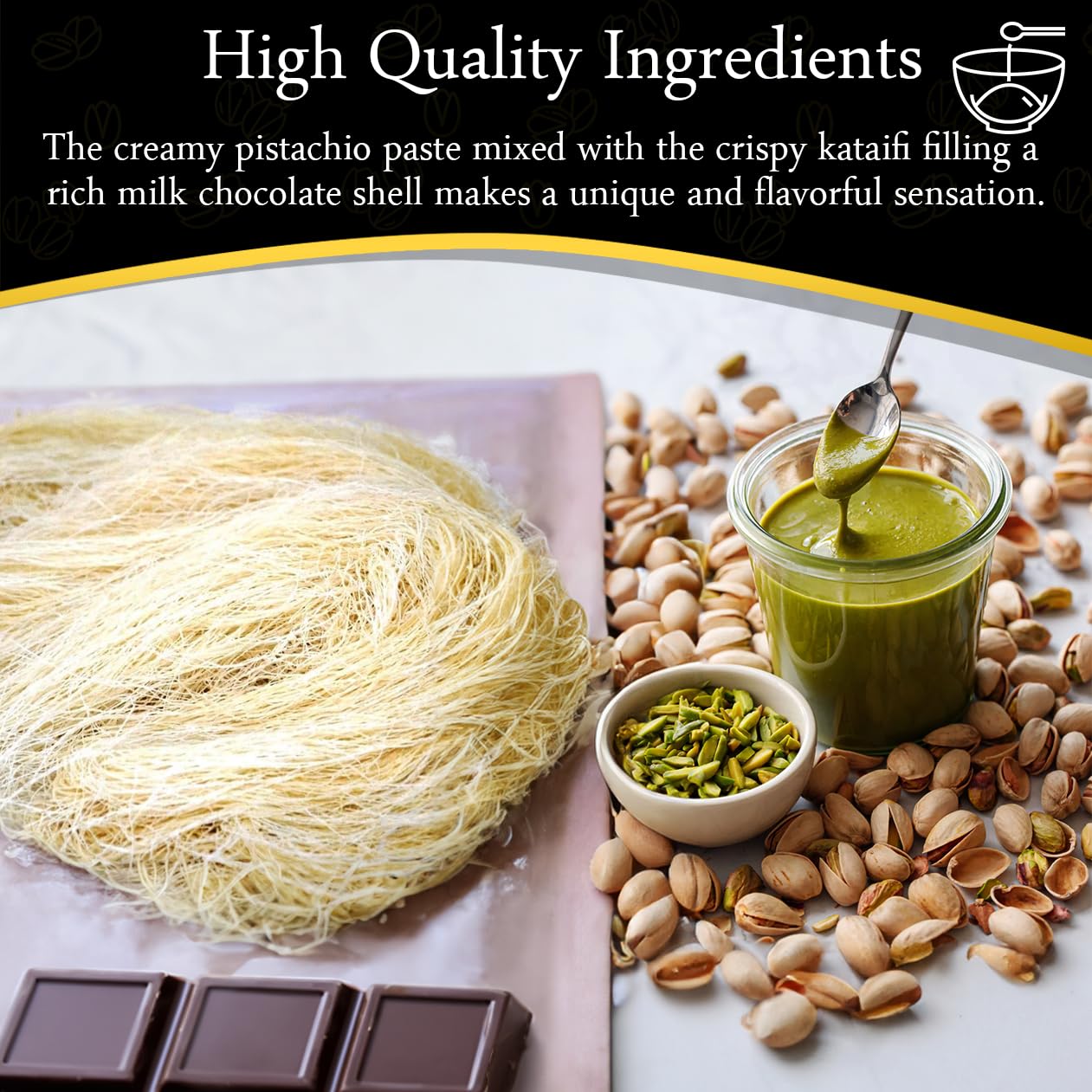 Dubai Chocolate Bar Pistachio Knafeh Mini Bites - Luxury Milk Chocolate, Gift Wrapped Fresh, Enhanced Pistachio Cream Kataifi Filling 0.85 Oz 5 Count Lovetta Chocolate