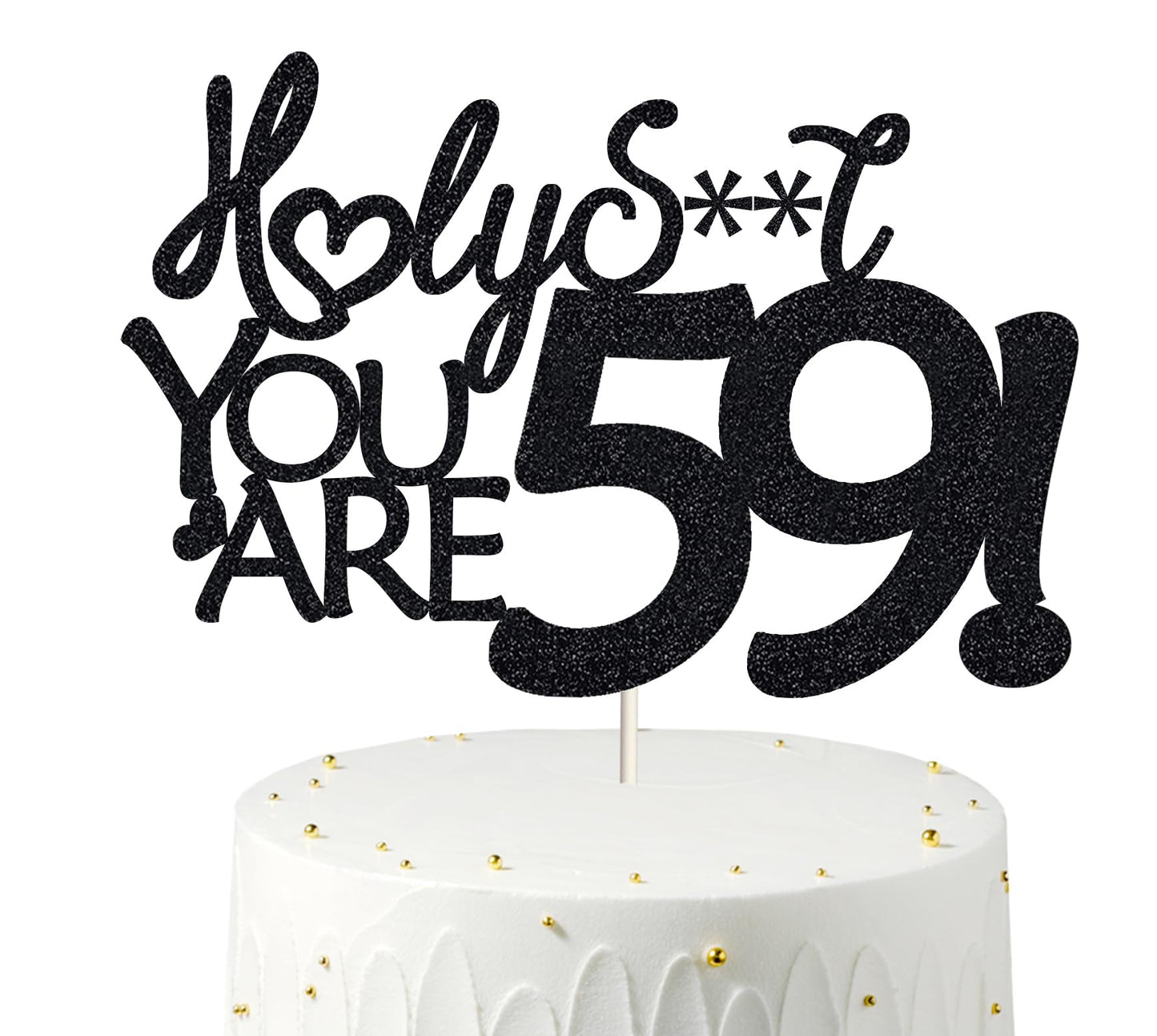 veegood Happy 59th Birthday Cake Topper - Black Glitter, Funny 59th Design, Model T635