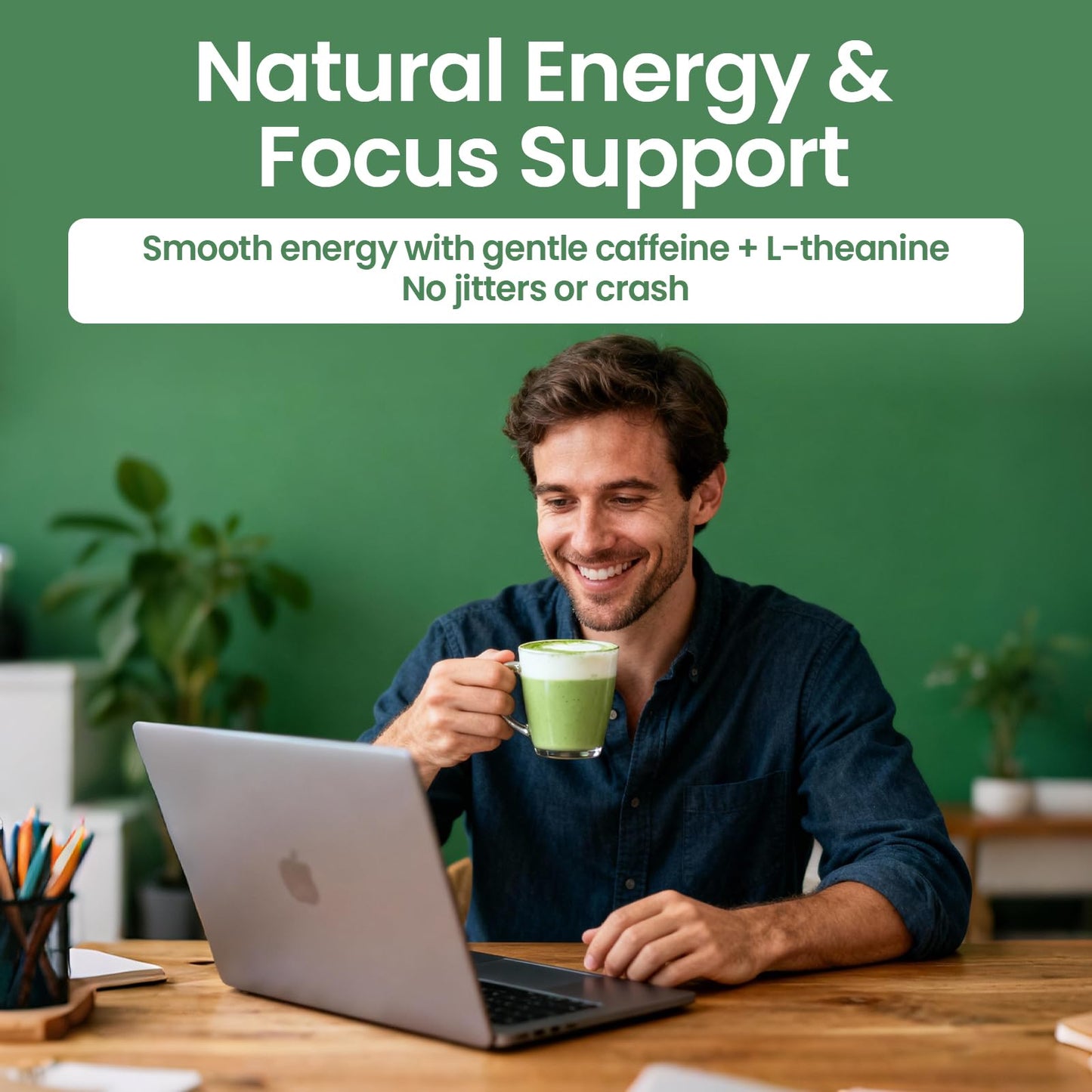 Matcha Powder - Superfood Blend with Moringa & Green Tea & Resveratrol  Energy & Focus Support  Immune & Antioxidant Defense  Vegan  Gluten-Free  8oz