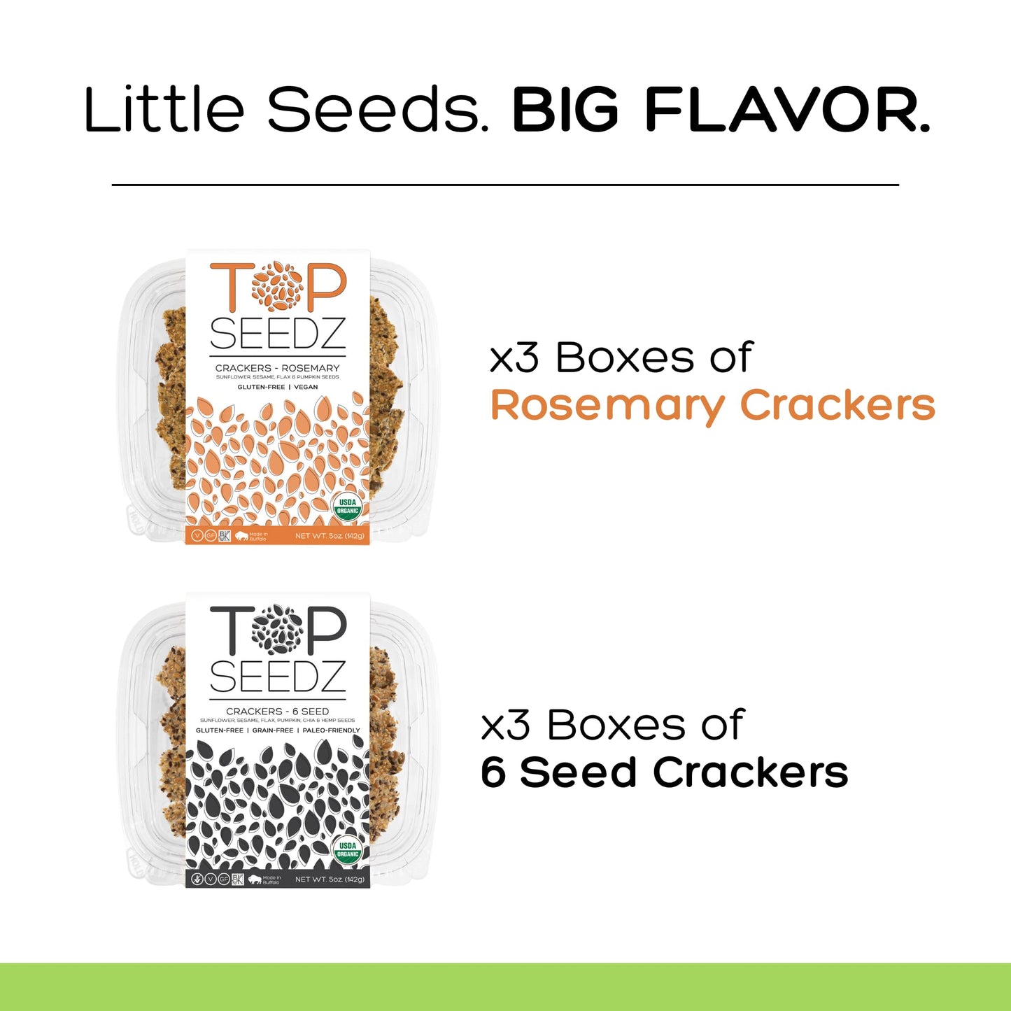 Top Seedz Organic Gluten Free Rosemary & 6 Seed  ers - 5 oz, 6-Pack, Vegan, Plant-Based Protein